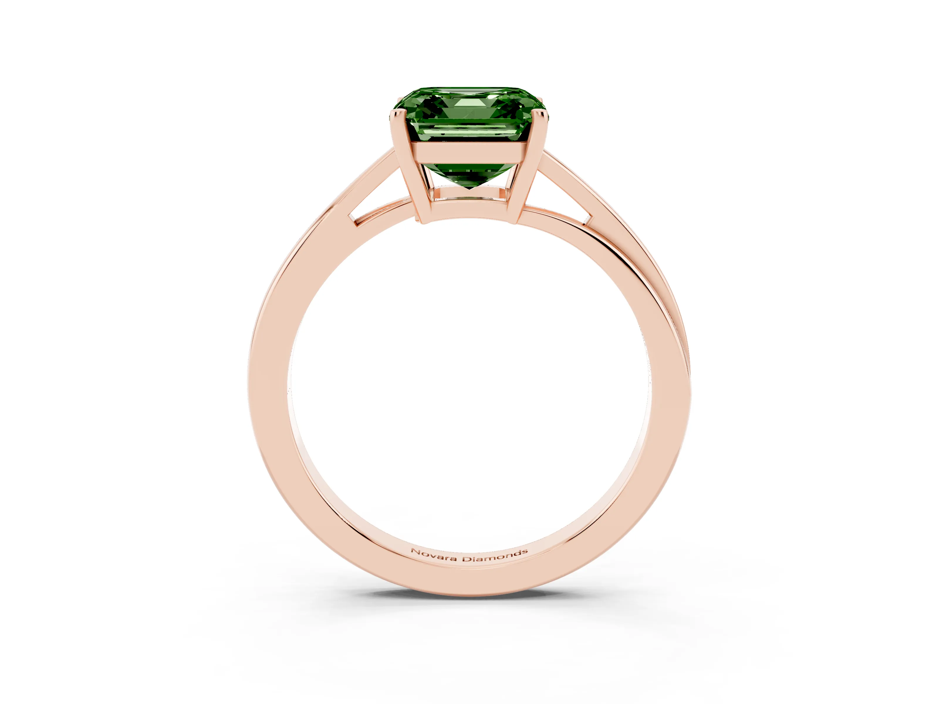 Fancy Green Asscher Cut Diamond Solitaire Twist Band Ring Set in Rose gold with Prong Setting