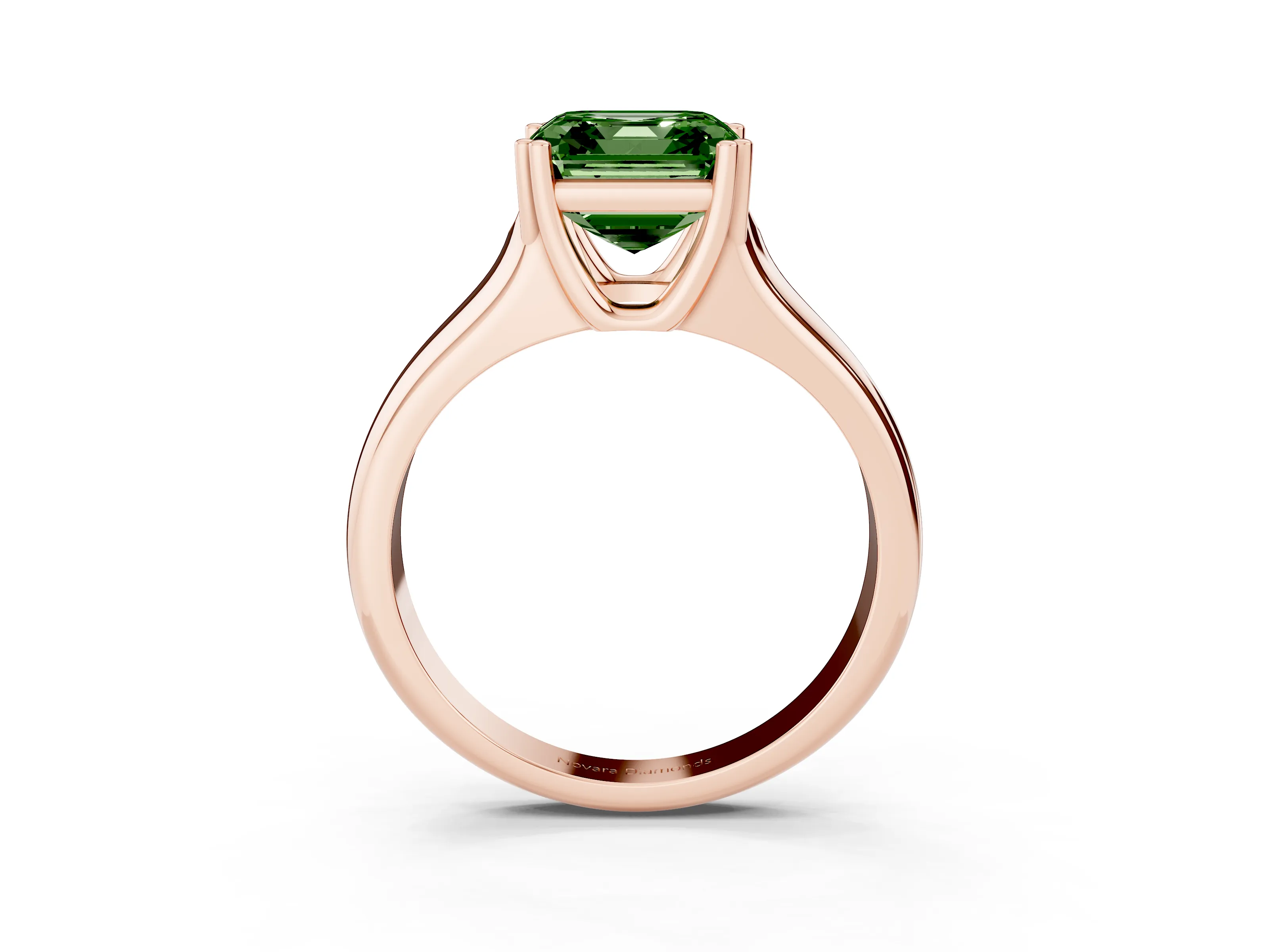 Fancy Green Asscher Cut Diamond Solitaire Ring Set in Rose gold with Wide Band and Prong Setting