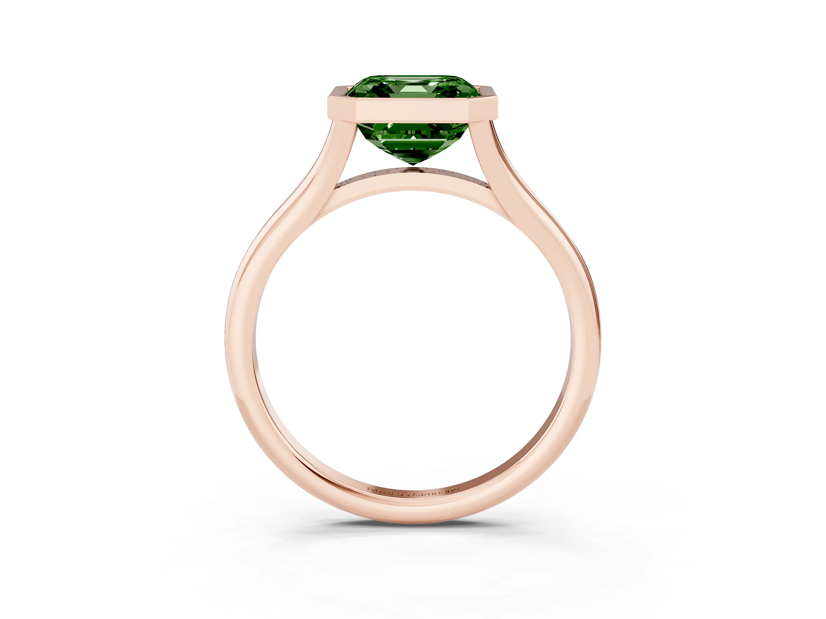 Fancy Green Bezel Set Asscher Cut Diamond Solitaire Ring Set in Rose gold with Tapered Band
