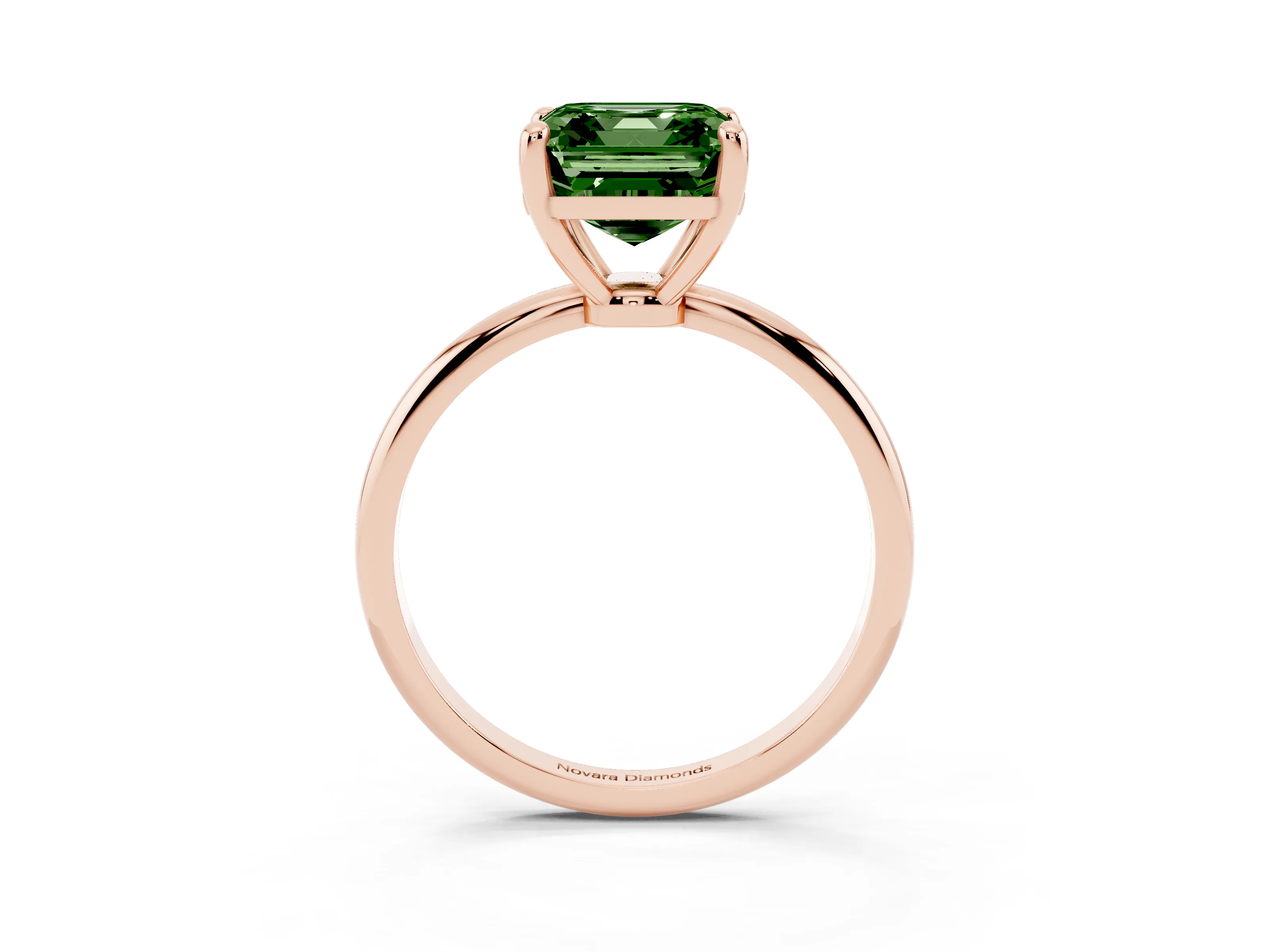 Fancy Green Asscher Cut Diamond Solitaire Ring Set in Rose gold with Secure Prong Setting on a Classic Band
