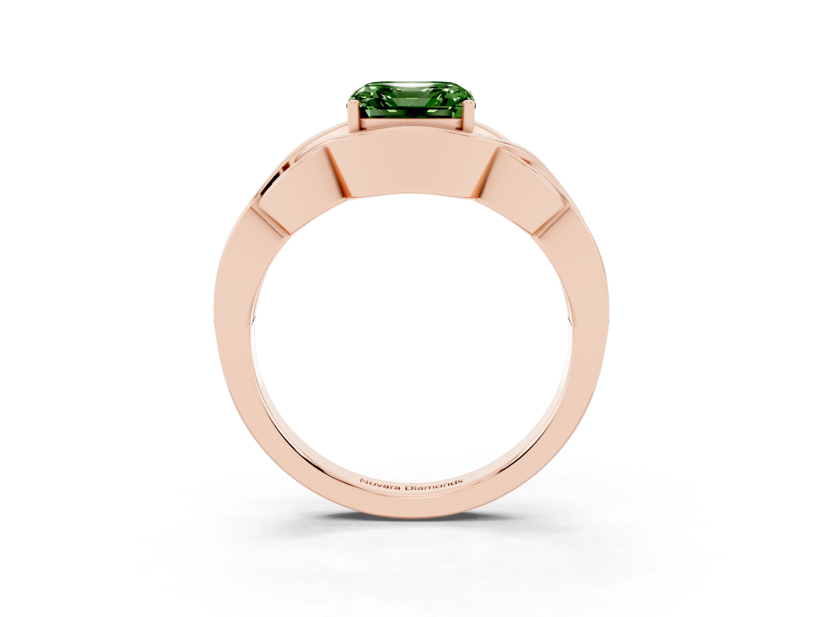 Fancy Green Asscher Cut Diamond Solitaire Ring Set in Rose gold with Intertwined Band