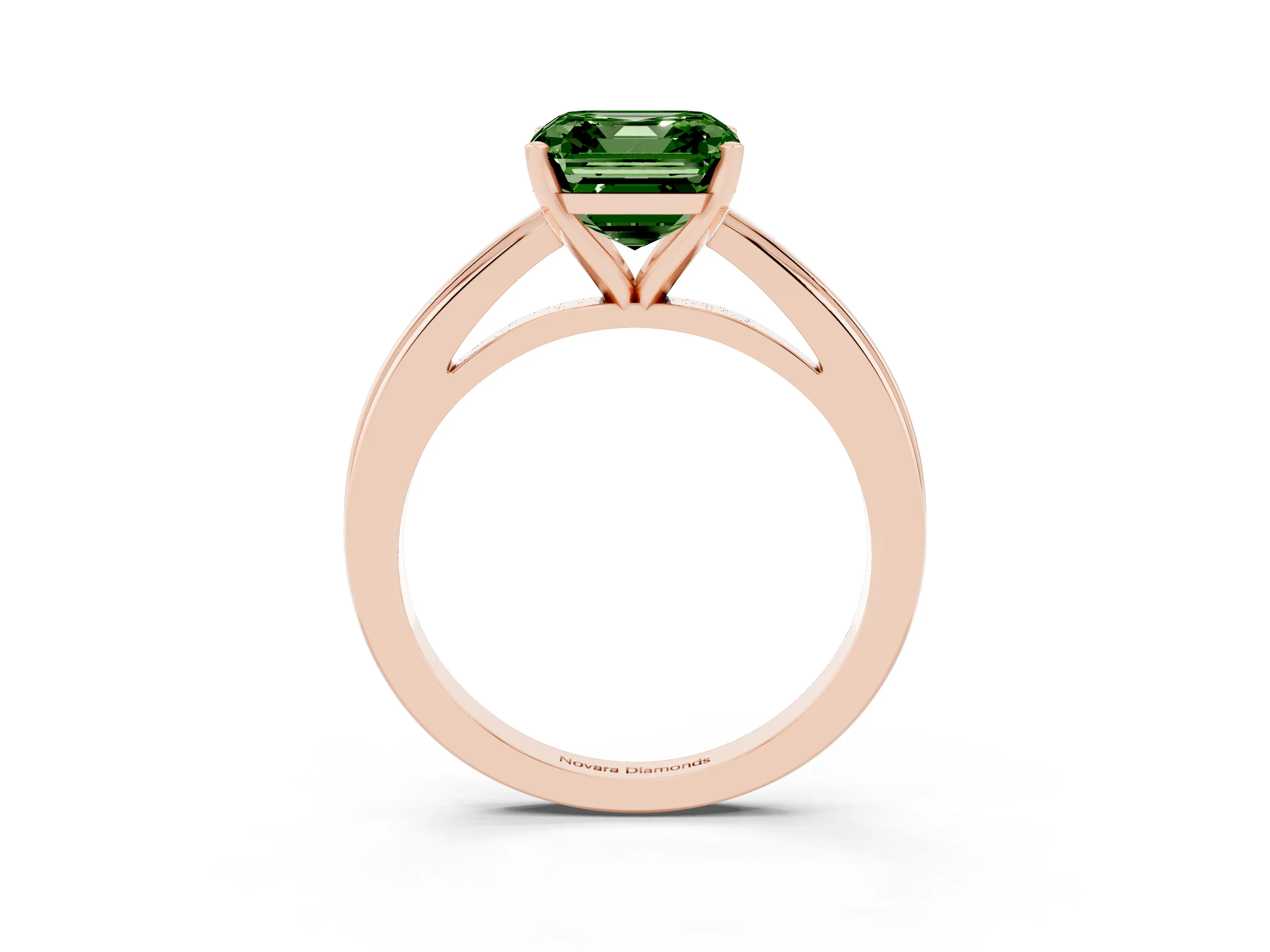 Fancy Green Asscher Cut Diamond Solitaire Ring Set in Rose gold with Prong Setting and Classic Band