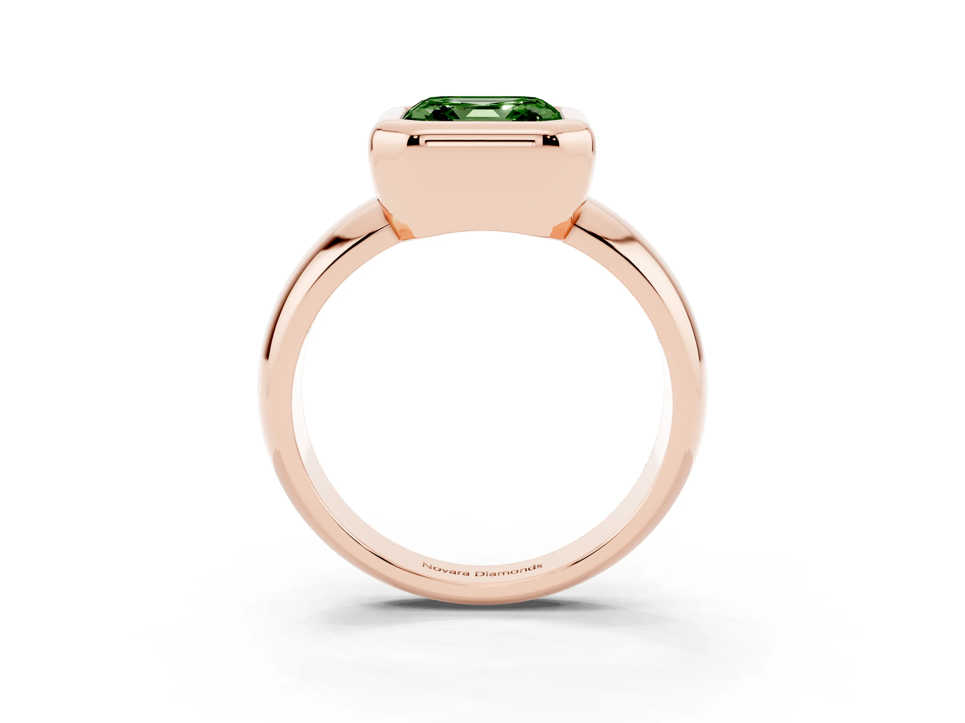 Fancy Green Bezel Set Asscher Cut Diamond Solitaire Ring Set in Rose gold with Wide Band