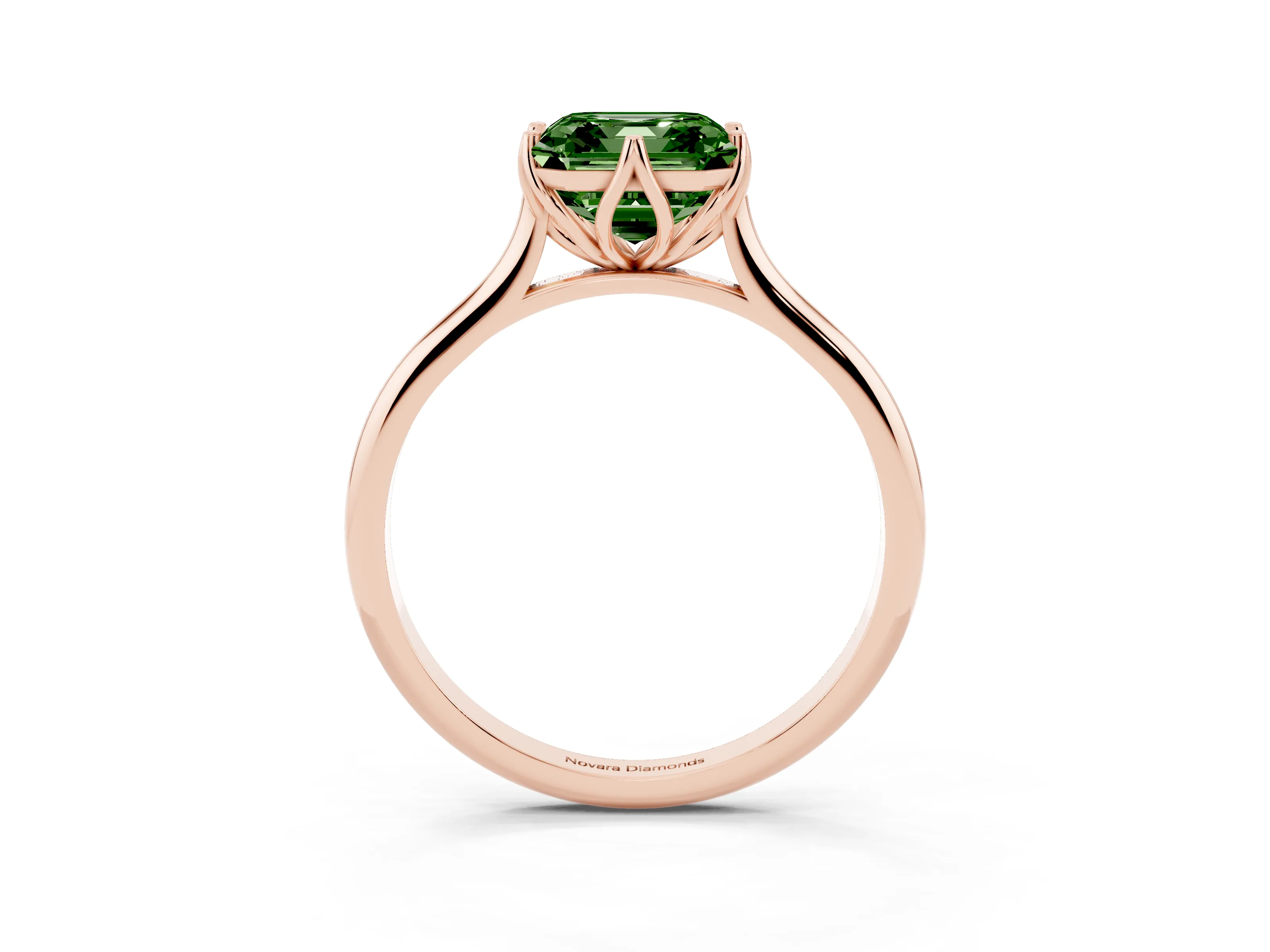 Fancy Green Asscher Cut Diamond Solitaire Cathedral Ring Set in Rose gold with Prong Setting