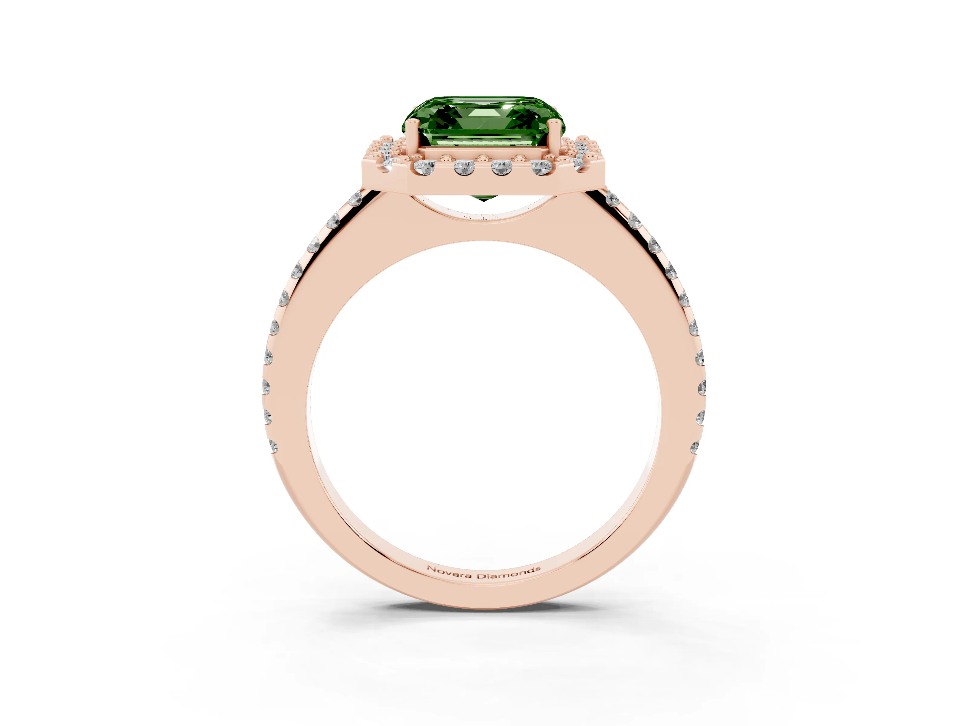 Fancy Green Asscher Cut Diamond Pavé Halo Ring Set in Rose gold with Prong Setting