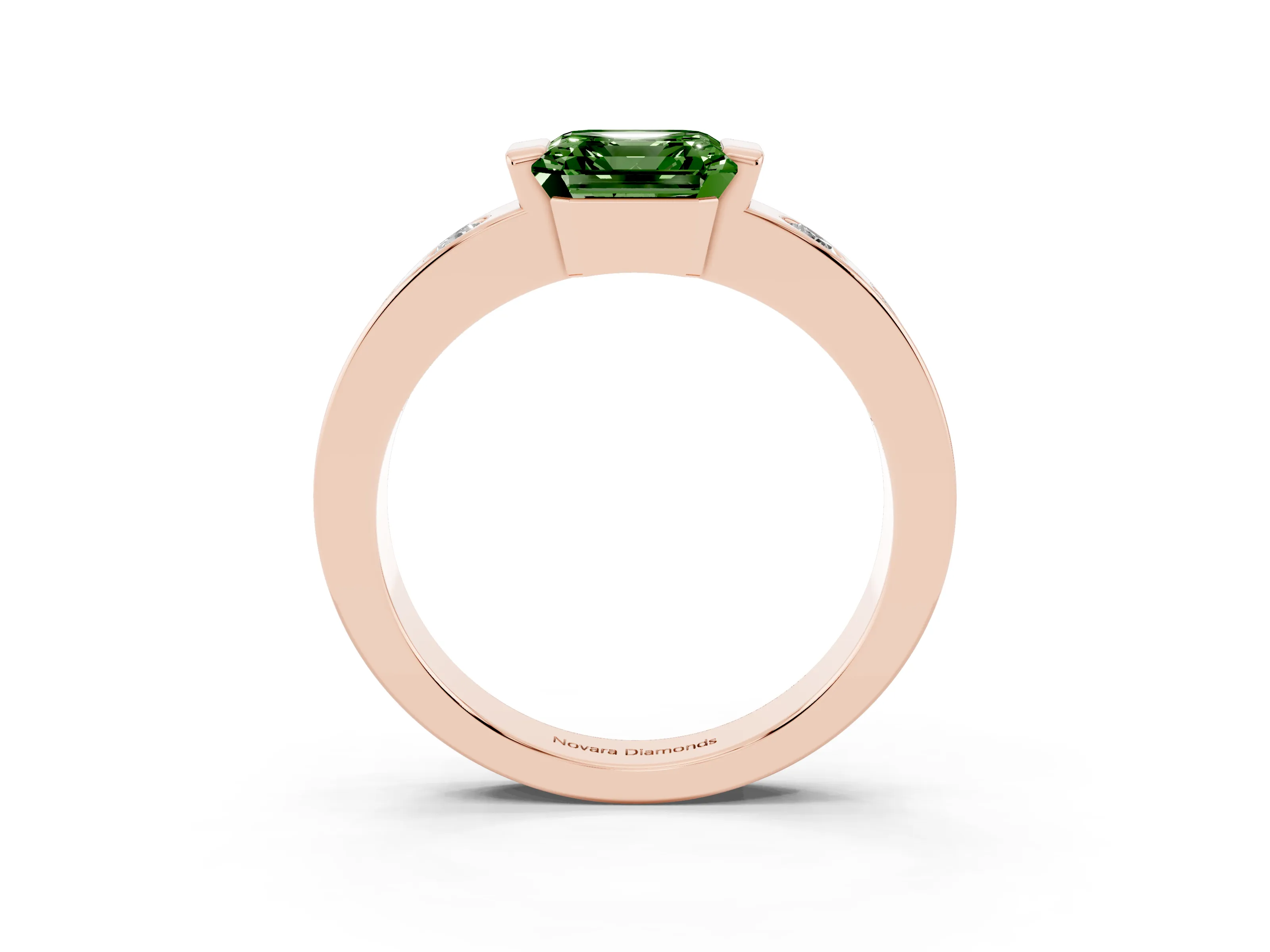 Fancy Green Asscher Cut Diamond Channel-Set Band Ring Set in Rose gold with Bezel Prong Setting