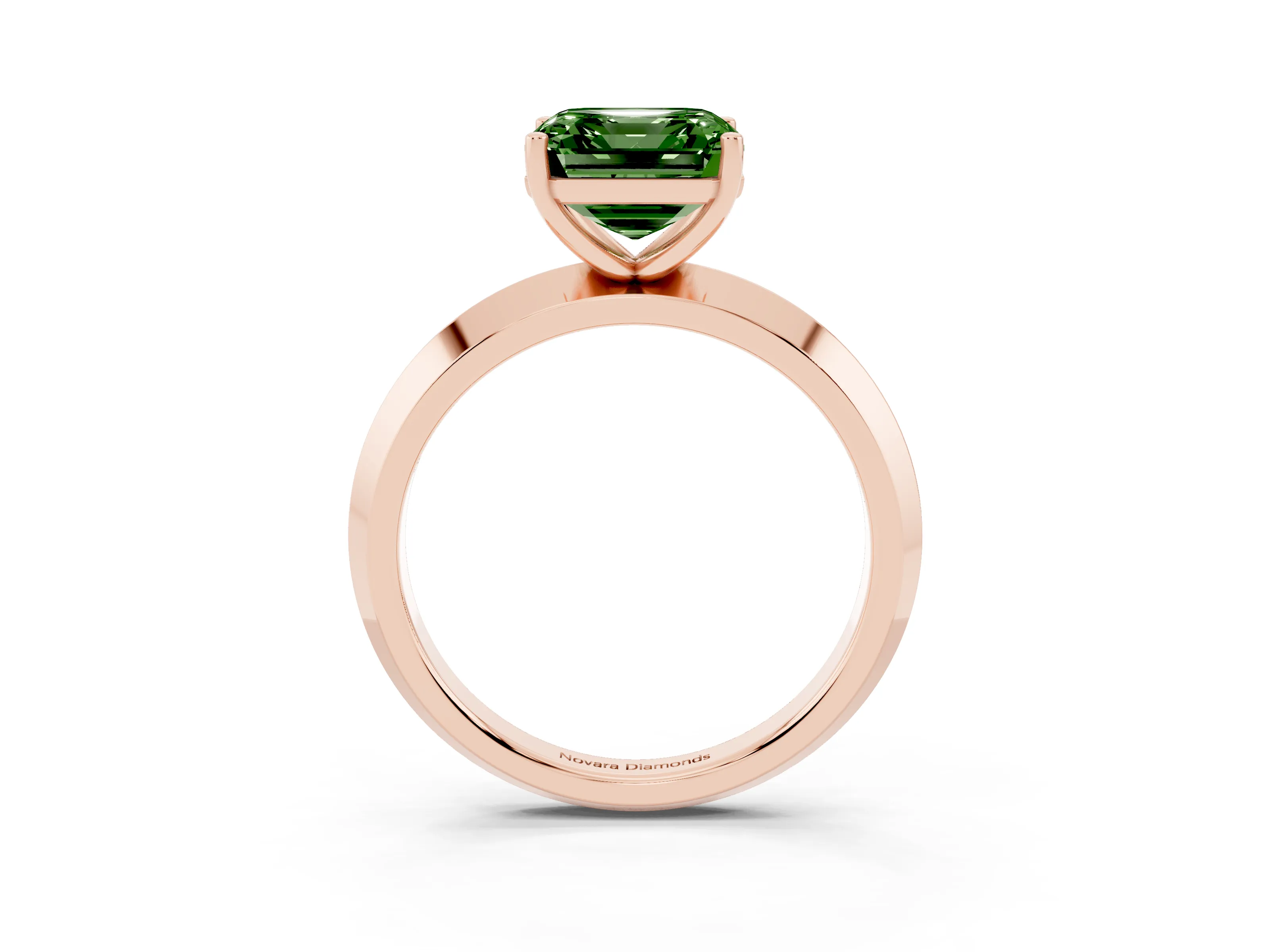 Fancy Green Asscher Cut Diamond Solitaire Engagement Ring Set in Rose gold with Flat Band and Prong Setting