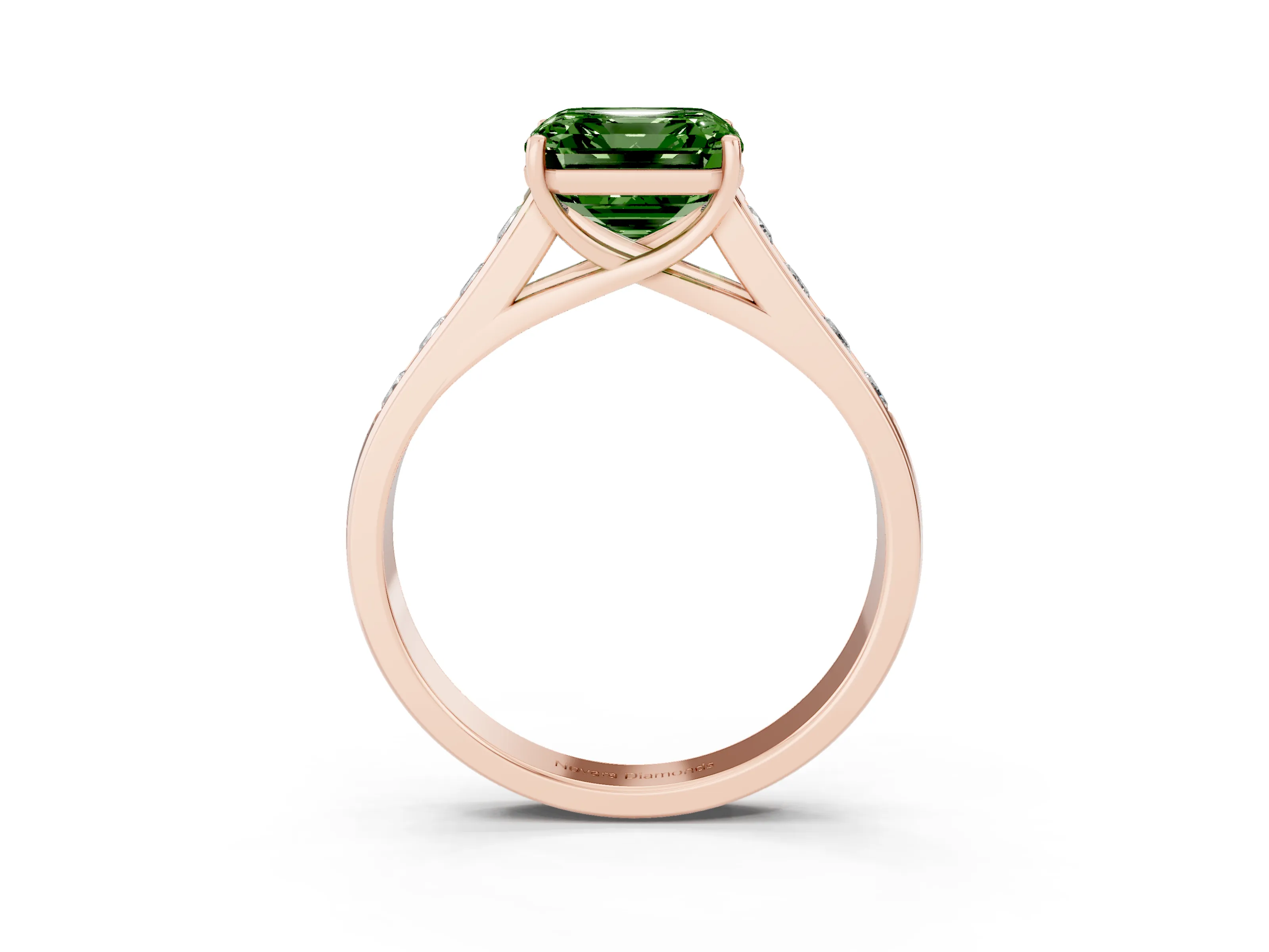 Fancy Green Asscher Cut Diamond Brilliant Channel-Set Solitaire Ring Set in Rose gold with Prong Setting
