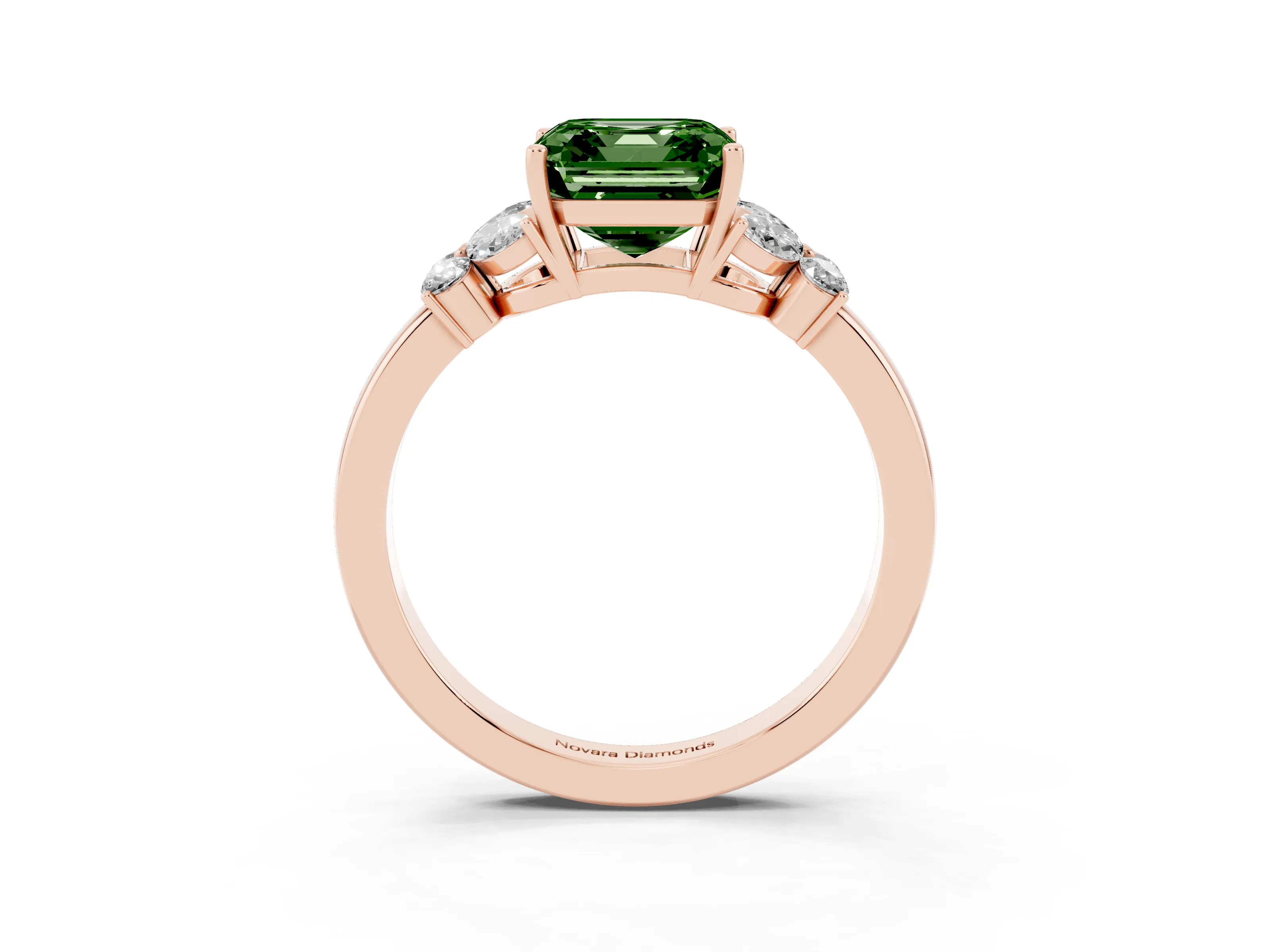 Fancy Green Asscher Cut Diamond Solitaire Floral Ring Set in Rose gold with Marquise Petals and Prong Setting
