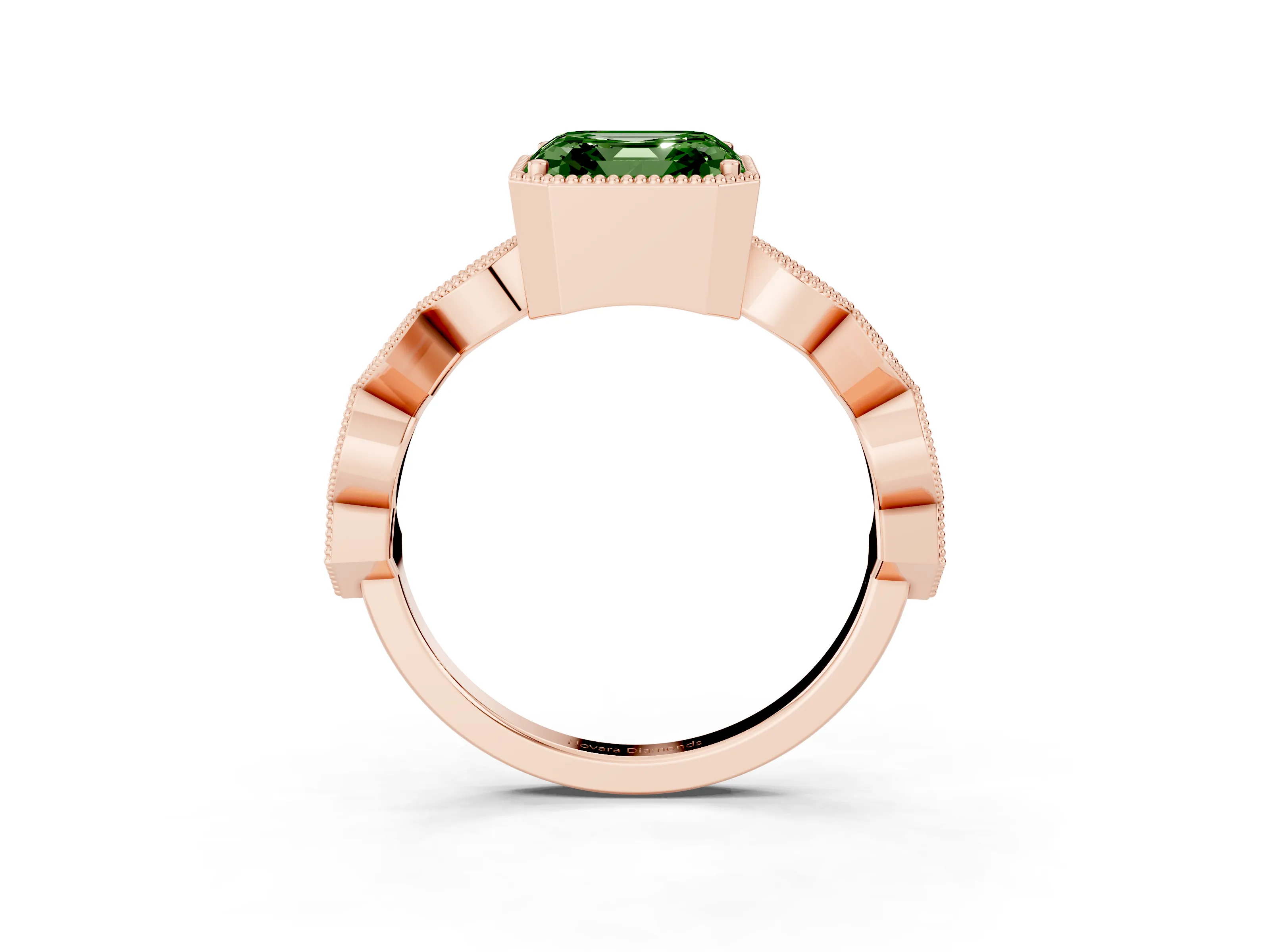 Fancy Green Asscher Cut Diamond Milgrain Marquise Twist Band Ring Set in Rose gold with Prong Setting
