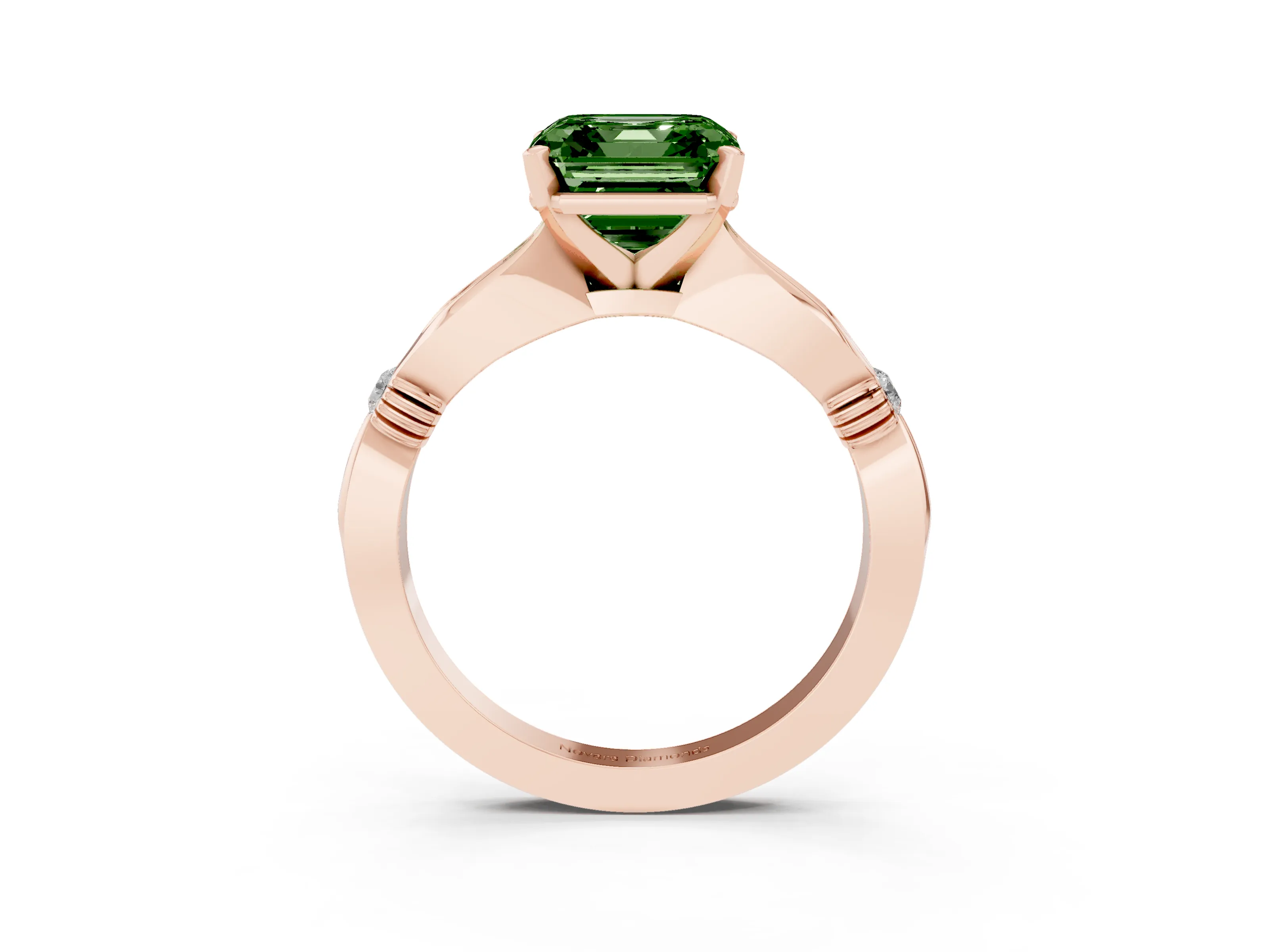 Fancy Green Asscher Cut Diamond Solitaire Twisted Band Ring Set in Rose gold with Accent Stones and Prong Setting