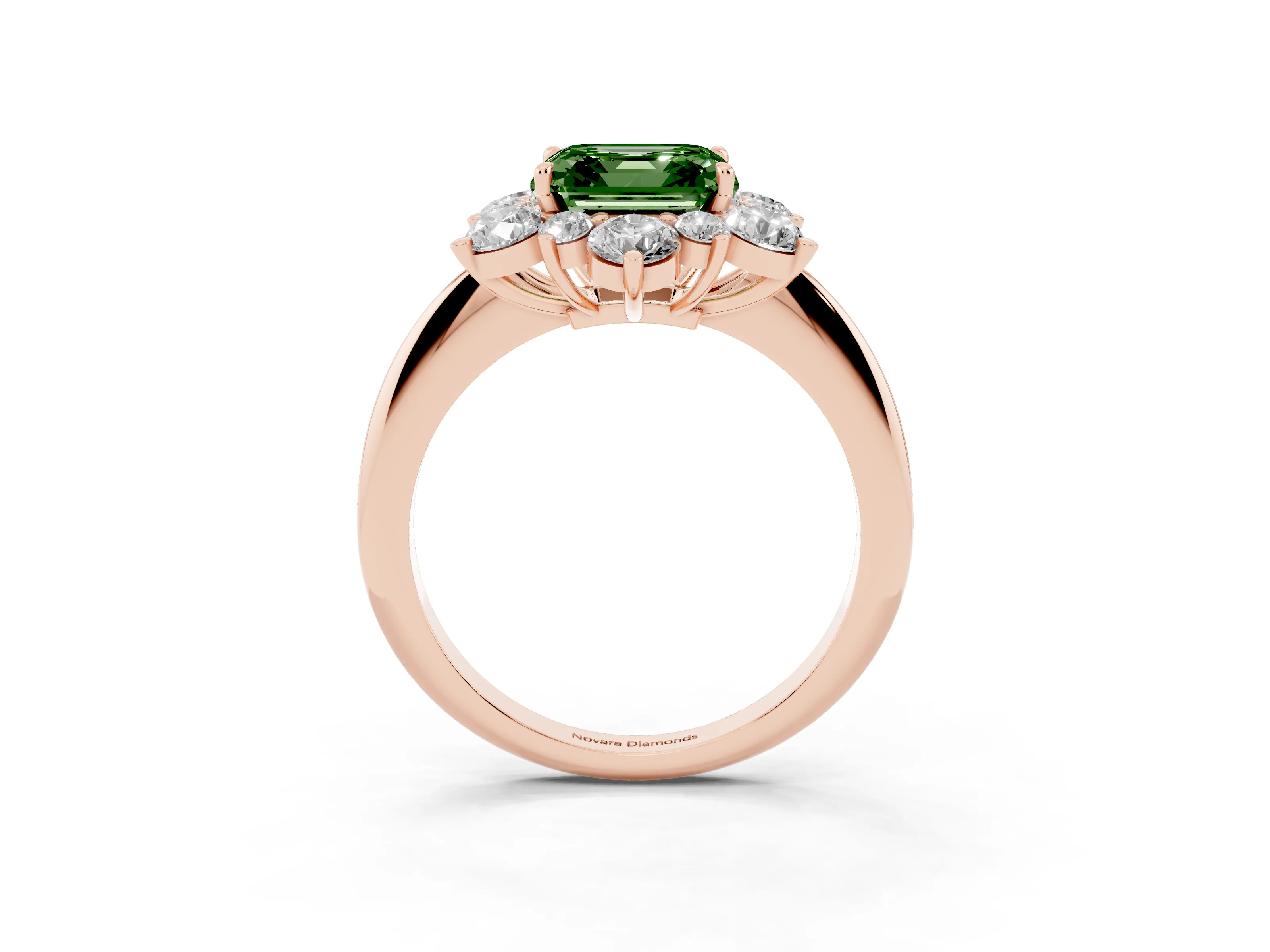 Fancy Green Asscher Cut Diamond Cluster Halo Ring Set in Rose gold with Solitaire Band and Prong Setting
