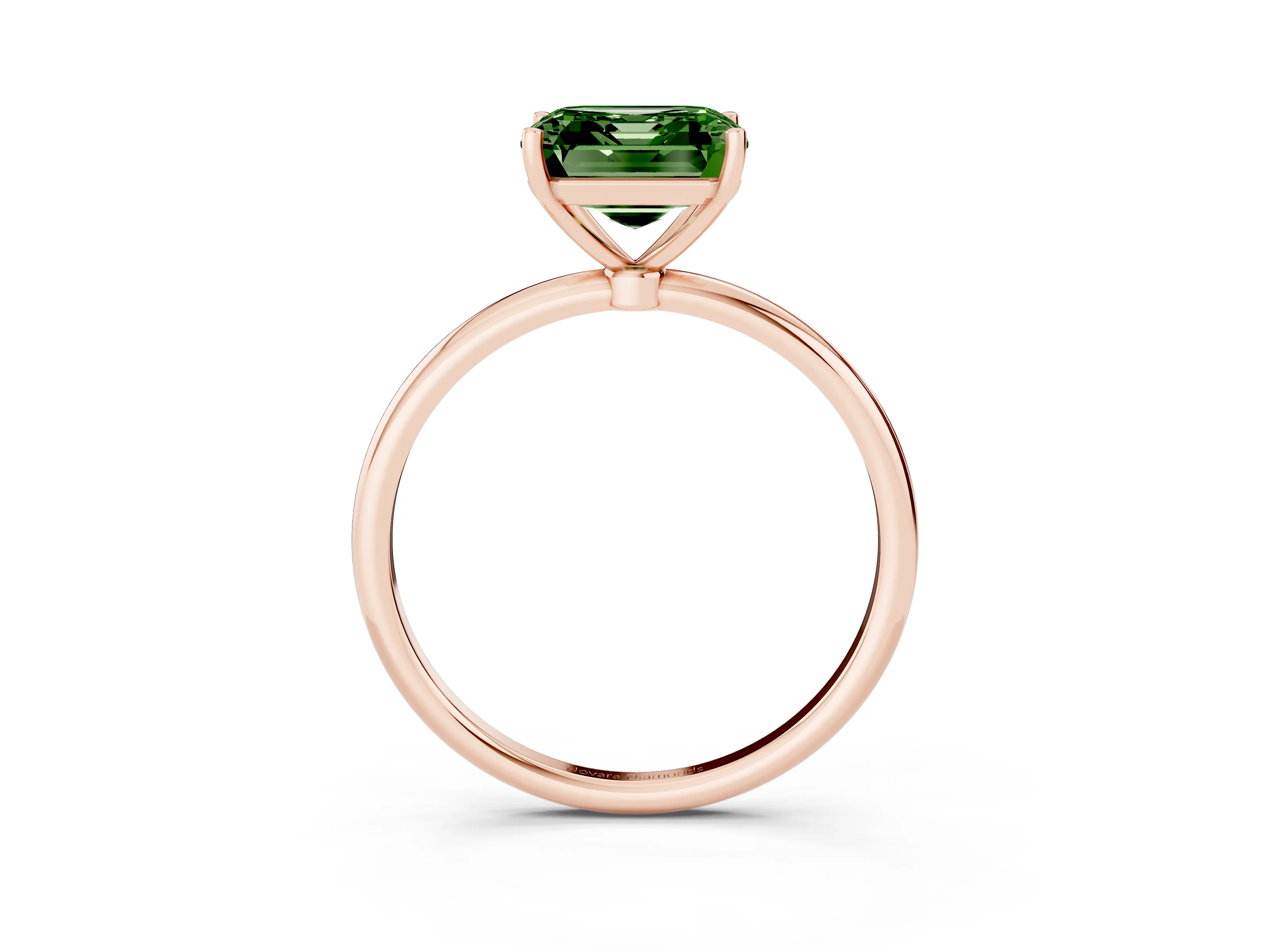 Fancy Green Asscher Cut Diamond Solitaire Engagement Ring Set in Rose gold with Thin Band and Prong Setting