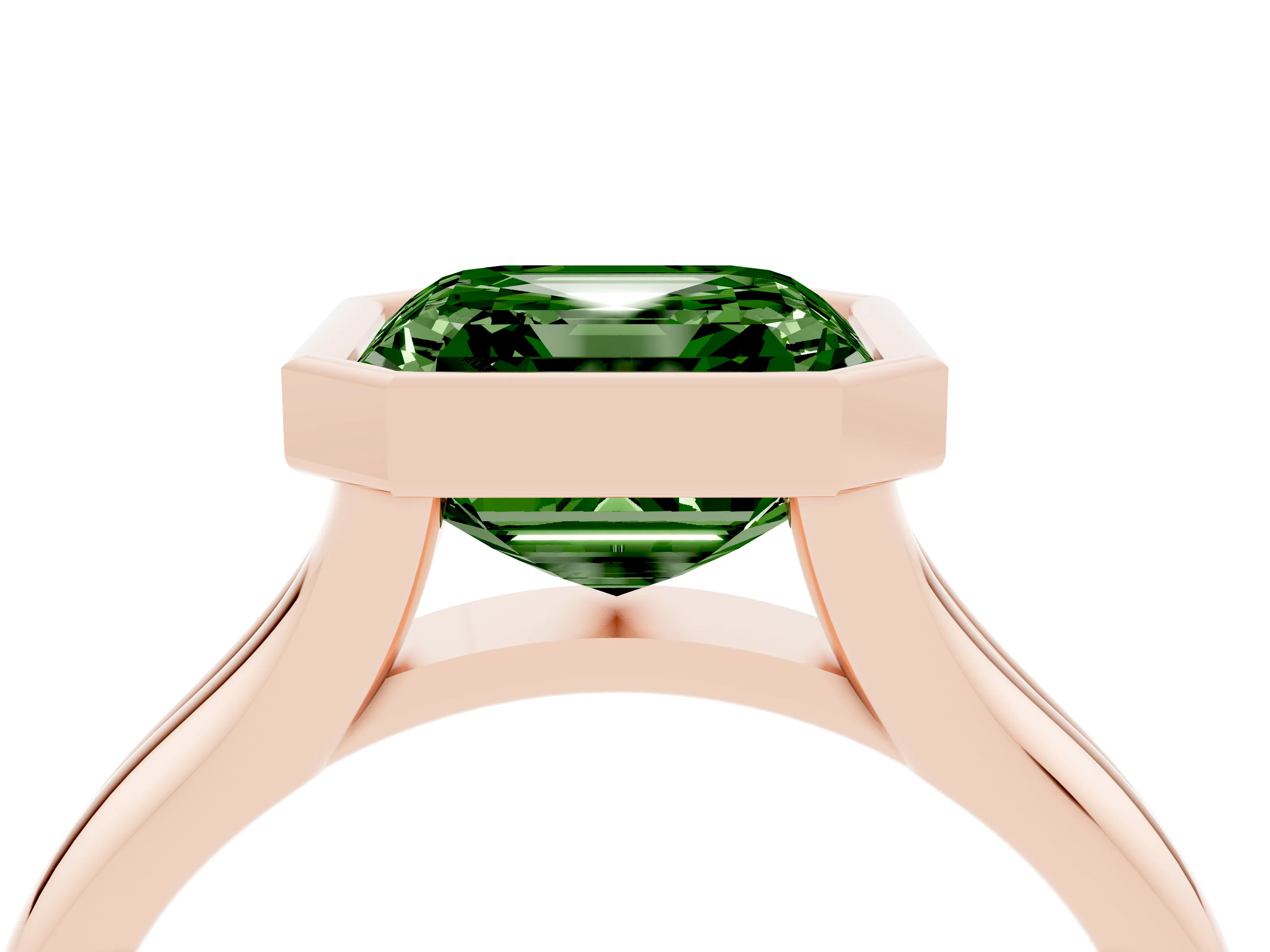 Fancy Green Bezel Set Asscher Cut Diamond Solitaire Ring Set in Rose gold with Smooth Band