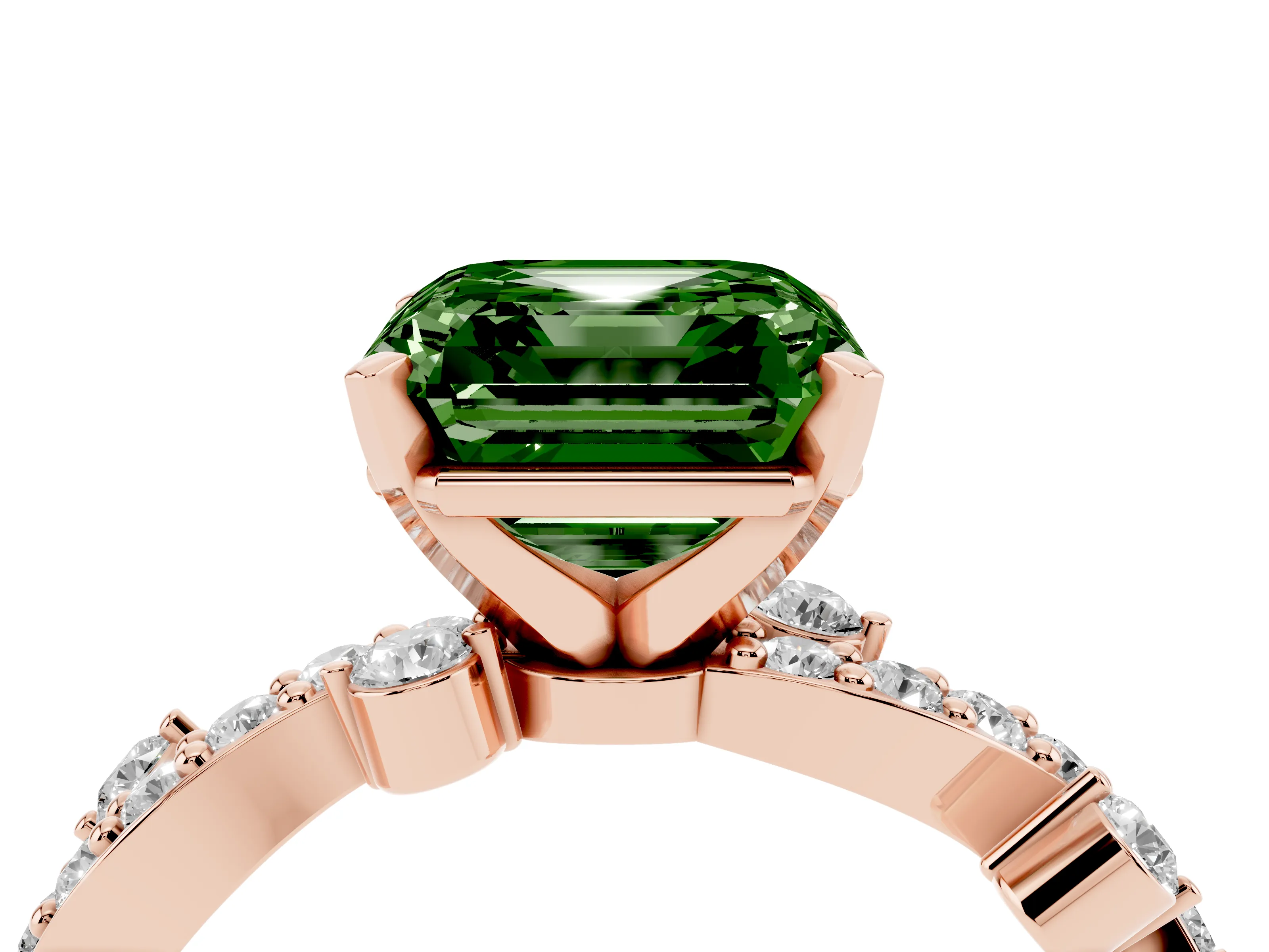 Fancy Green Asscher Cut Diamond Solitaire Twisted Band Set in Rose gold with Pavé Setting