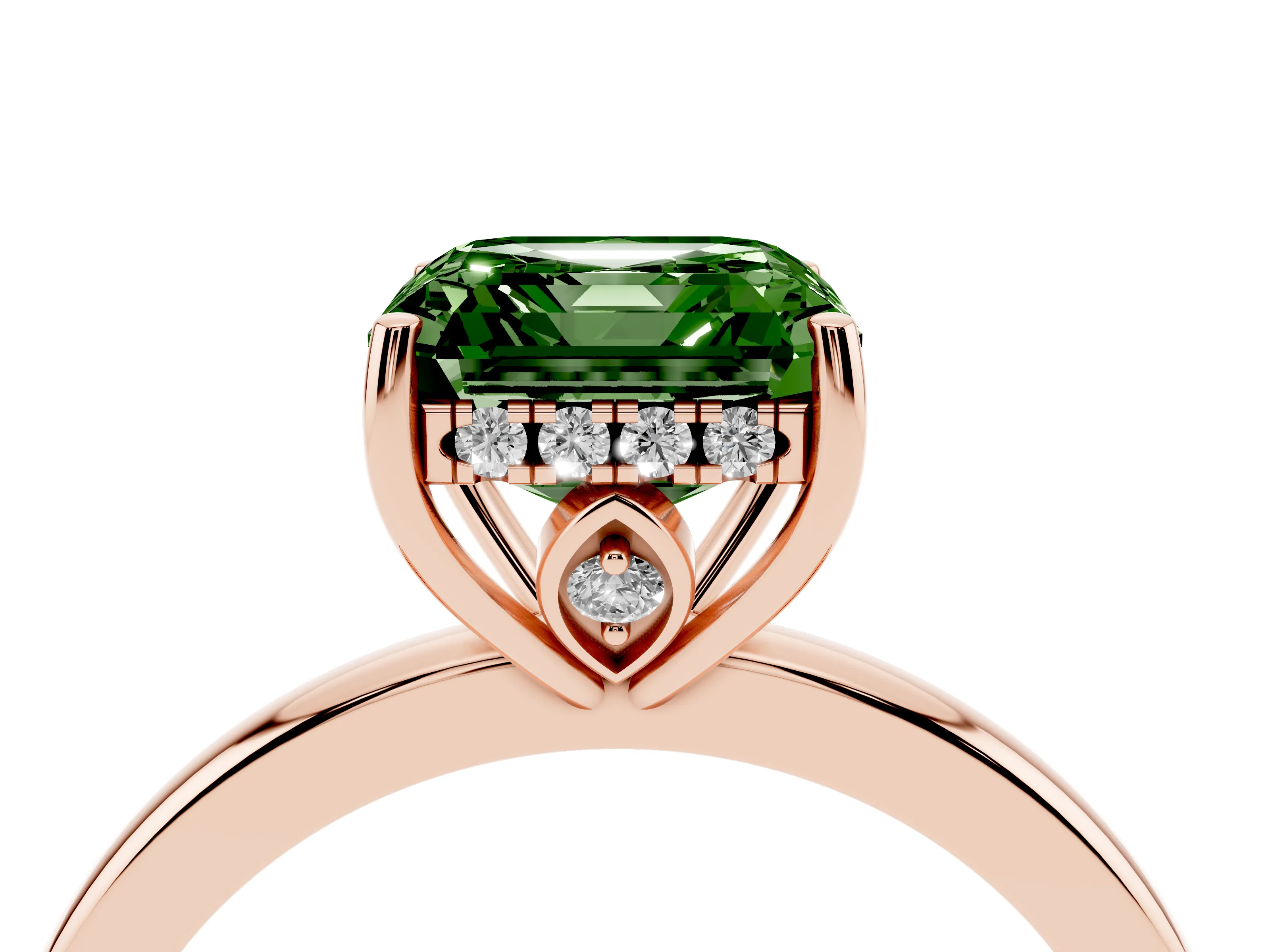 Fancy Green Asscher Cut Diamond Solitaire Ring Set in Rose gold with Plain Band and Prong Setting