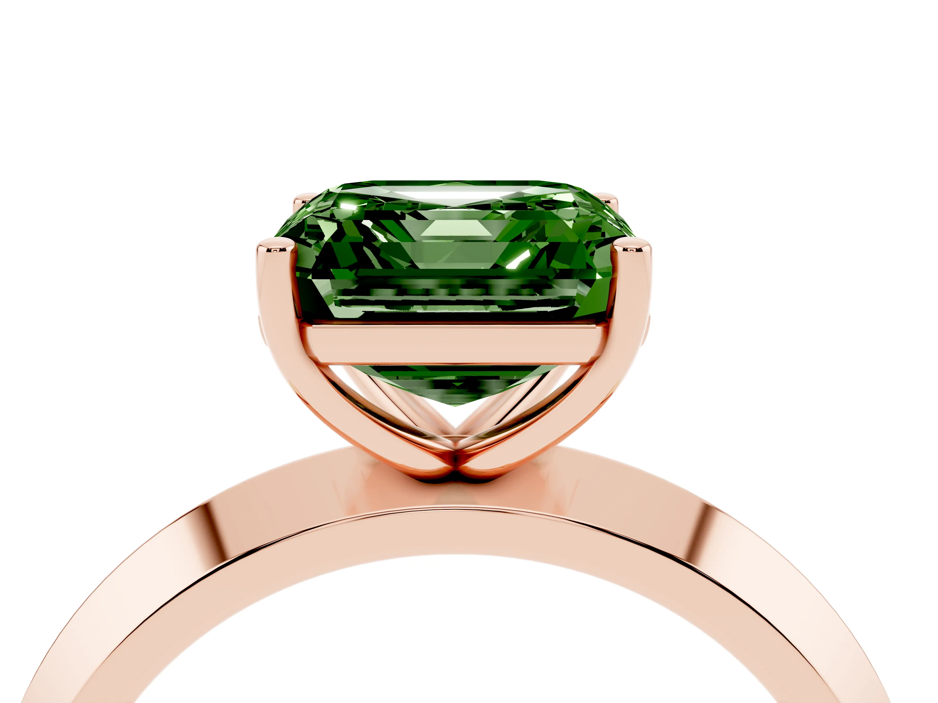 Fancy Green Asscher Cut Diamond Solitaire Engagement Ring Set in Rose gold with Flat Band and Prong Setting