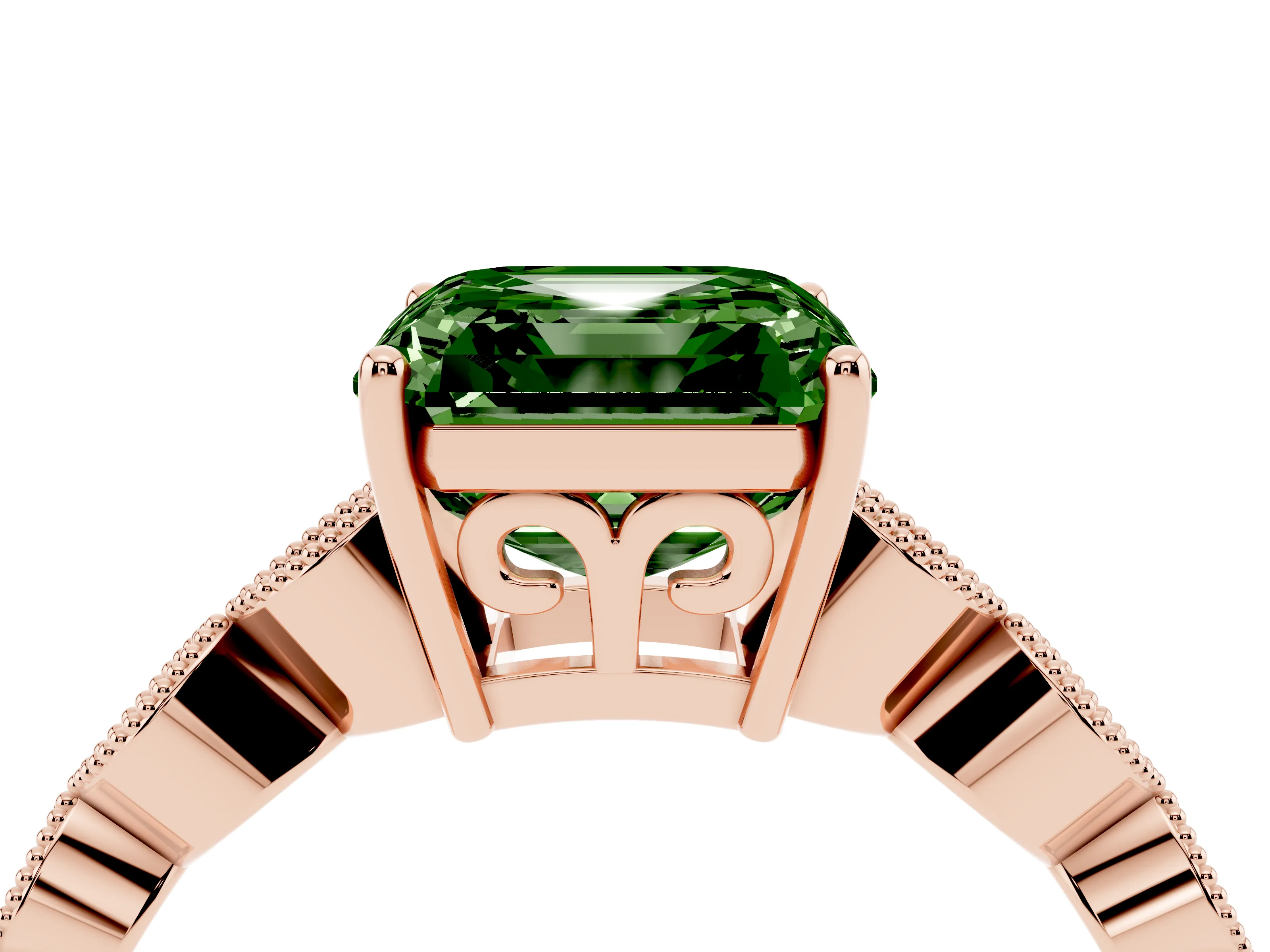 Fancy Green Asscher Cut Diamond Solitaire Ring Set in Rose gold with Infinity Twist Pavé Band
