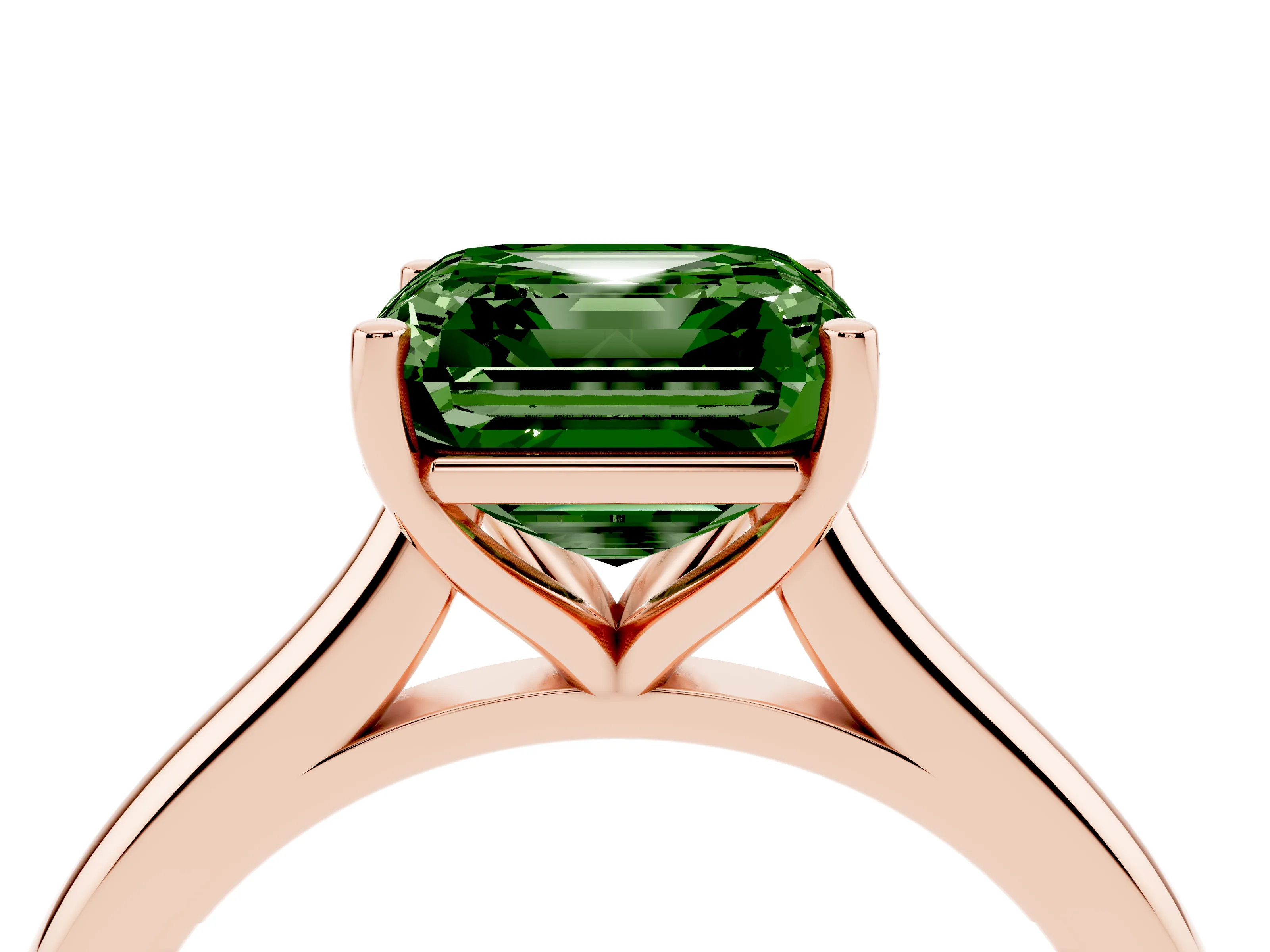 Fancy Green Asscher Cut Diamond Solitaire Ring Set in Rose gold with Cathedral Band and Prong Setting
