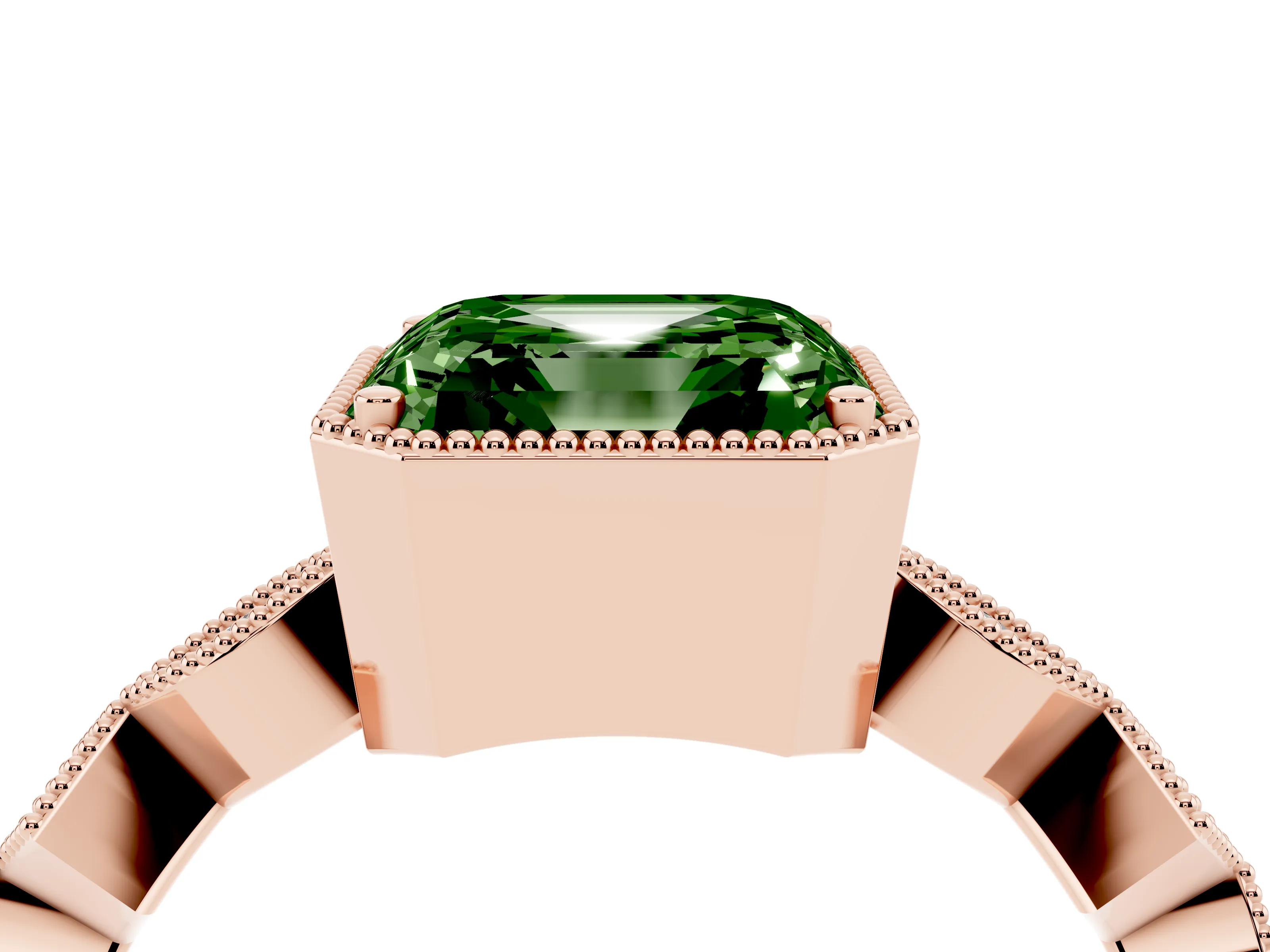 Fancy Green Asscher Cut Diamond Milgrain Marquise Twist Band Ring Set in Rose gold with Prong Setting
