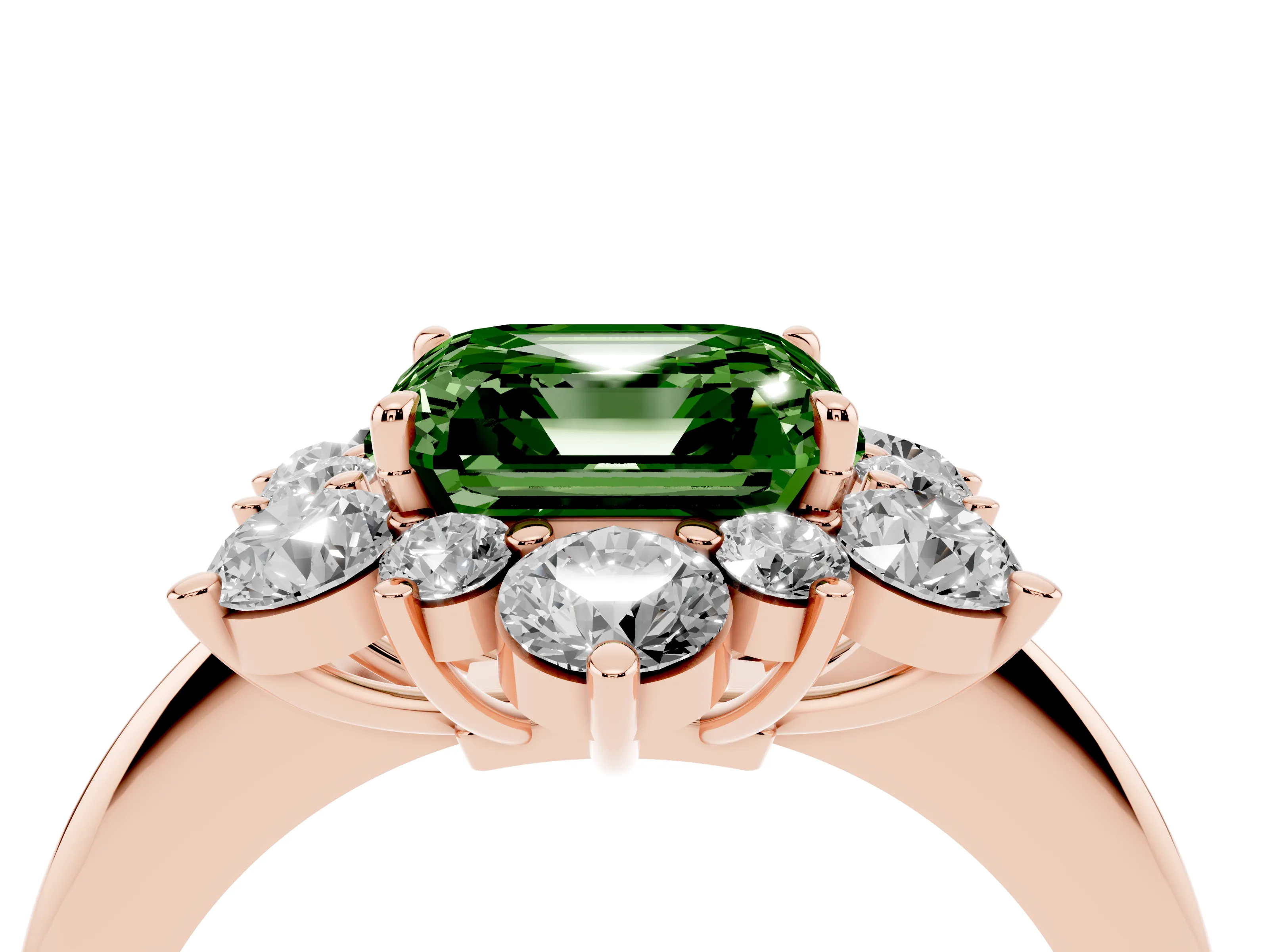 Fancy Green Asscher Cut Diamond Cluster Halo Ring Set in Rose gold with Solitaire Band and Prong Setting