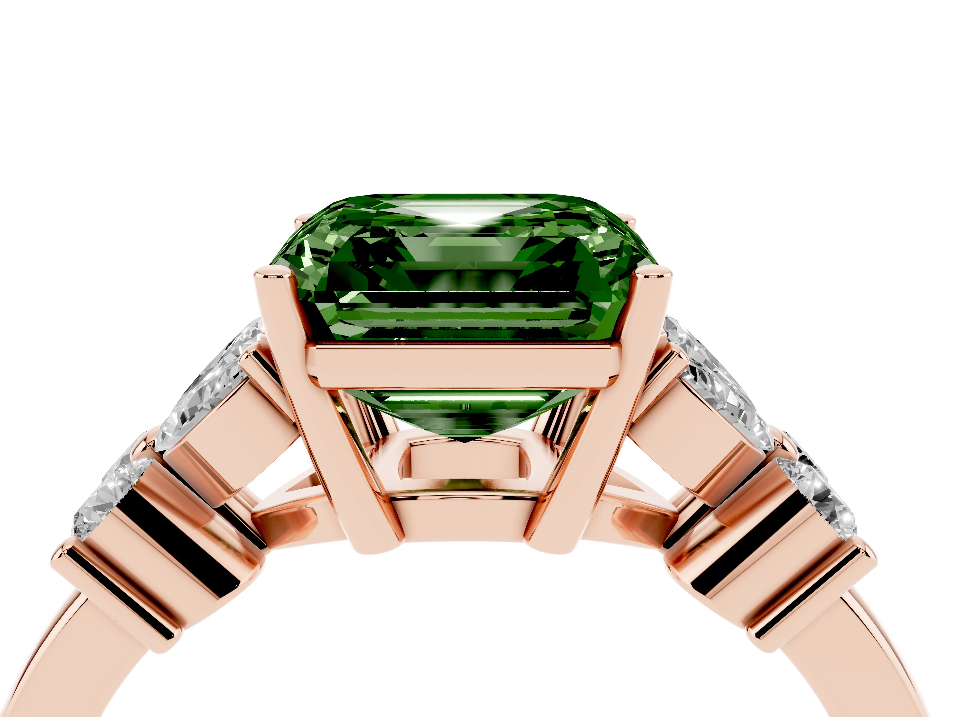 Fancy Green Asscher Cut Diamond Floral Cluster Ring Set in Rose gold with Marquise Petals and Prong Setting