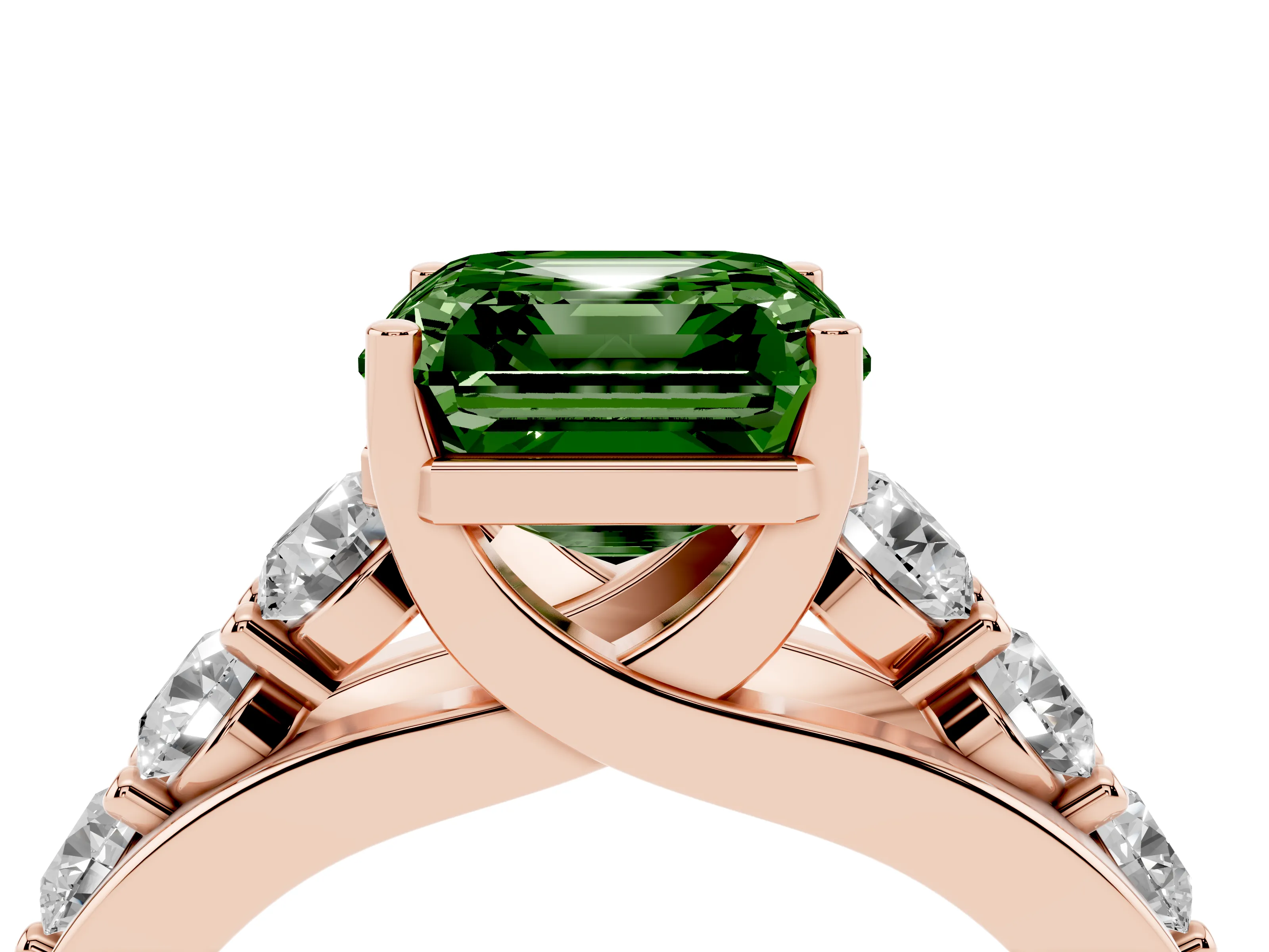 Fancy Green Asscher Cut Diamond Pavé Engagement Ring Set in Rose gold with Prong Setting