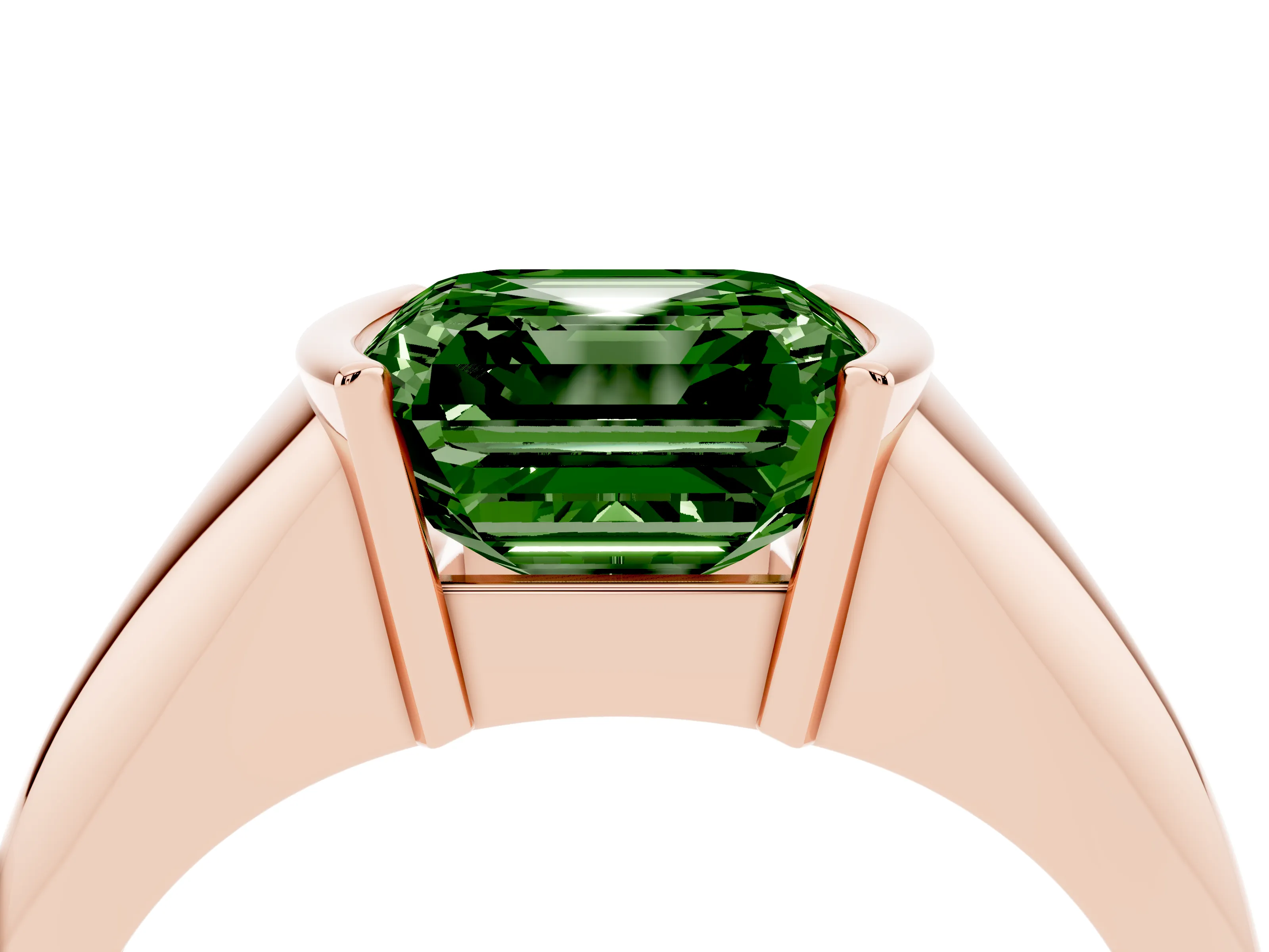 Fancy Green Asscher Cut Diamond Solitaire Tension Set Ring Set in Rose gold