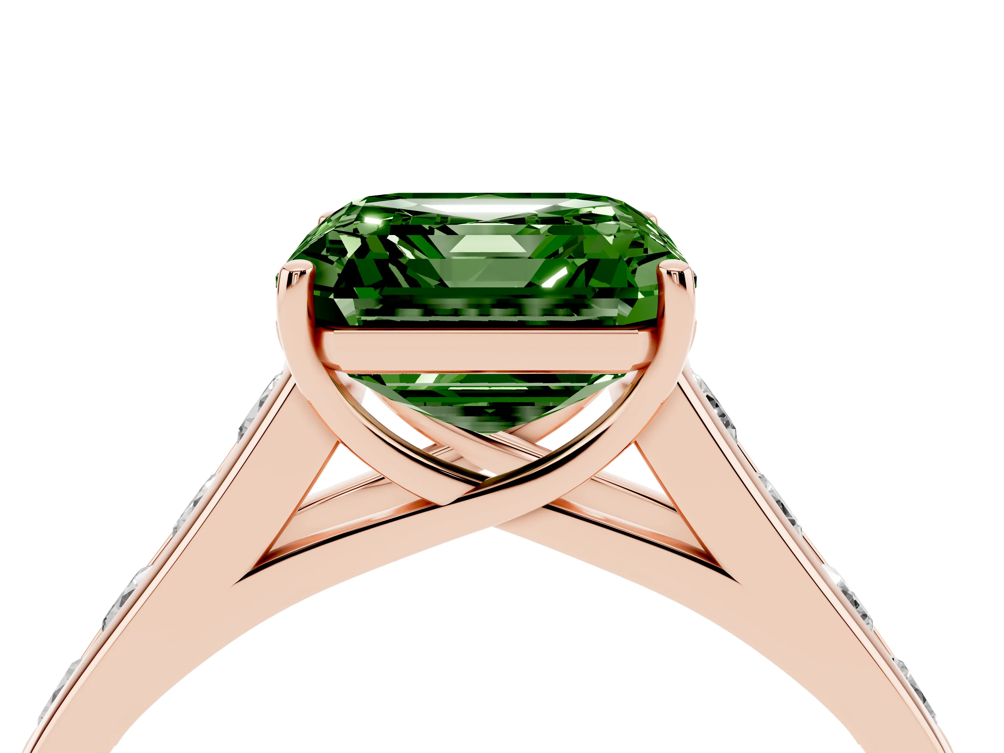 Fancy Green Asscher Cut Diamond Brilliant Channel-Set Solitaire Ring Set in Rose gold with Prong Setting