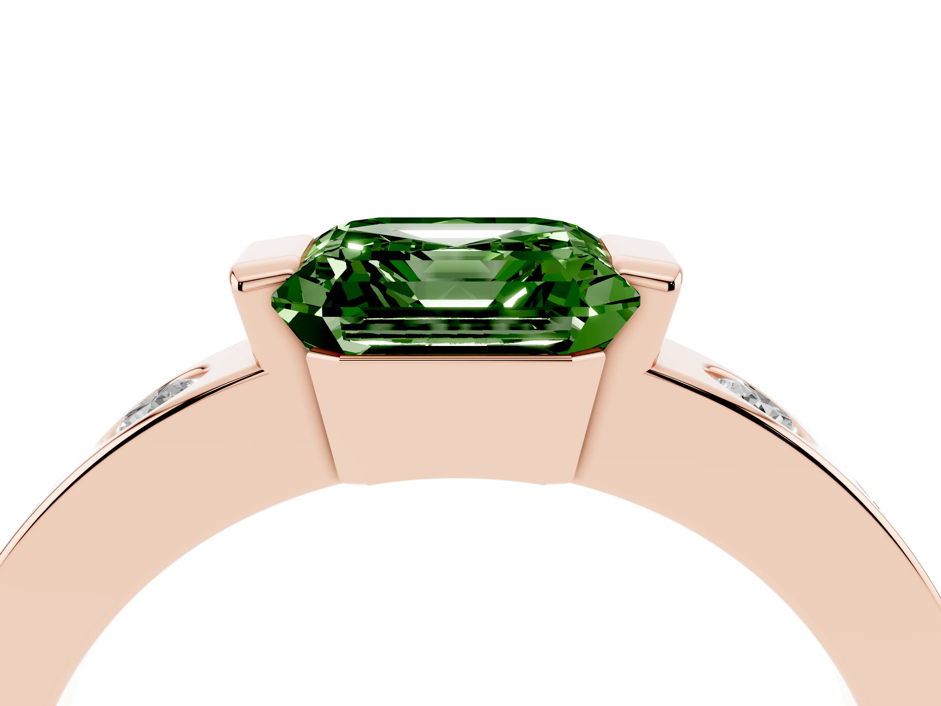 Fancy Green Asscher Cut Diamond Channel-Set Band Ring Set in Rose gold with Bezel Prong Setting