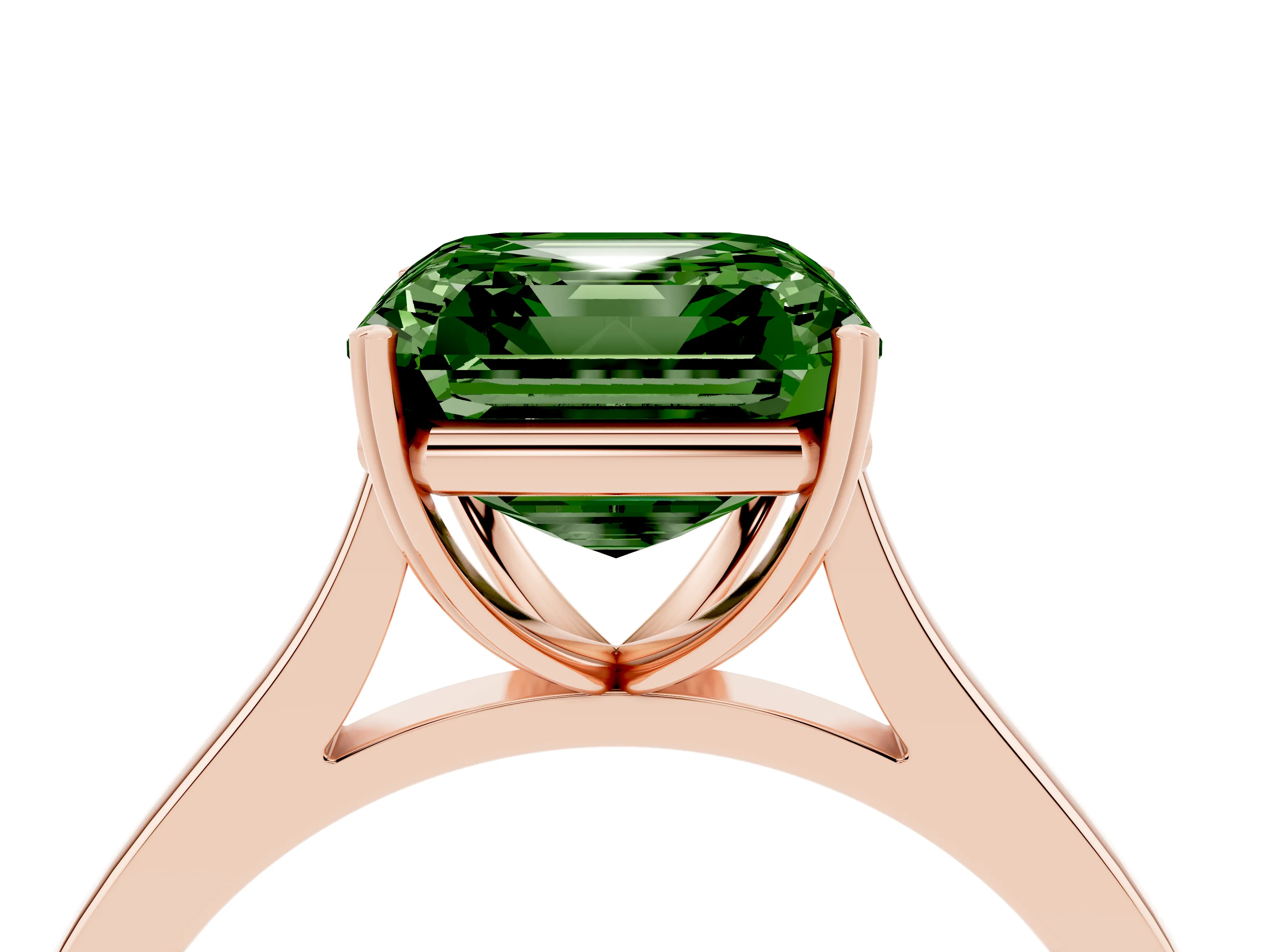 Fancy Green Asscher Cut Diamond Solitaire Heart Prong Engagement Ring Set in Rose gold with Tapered Band