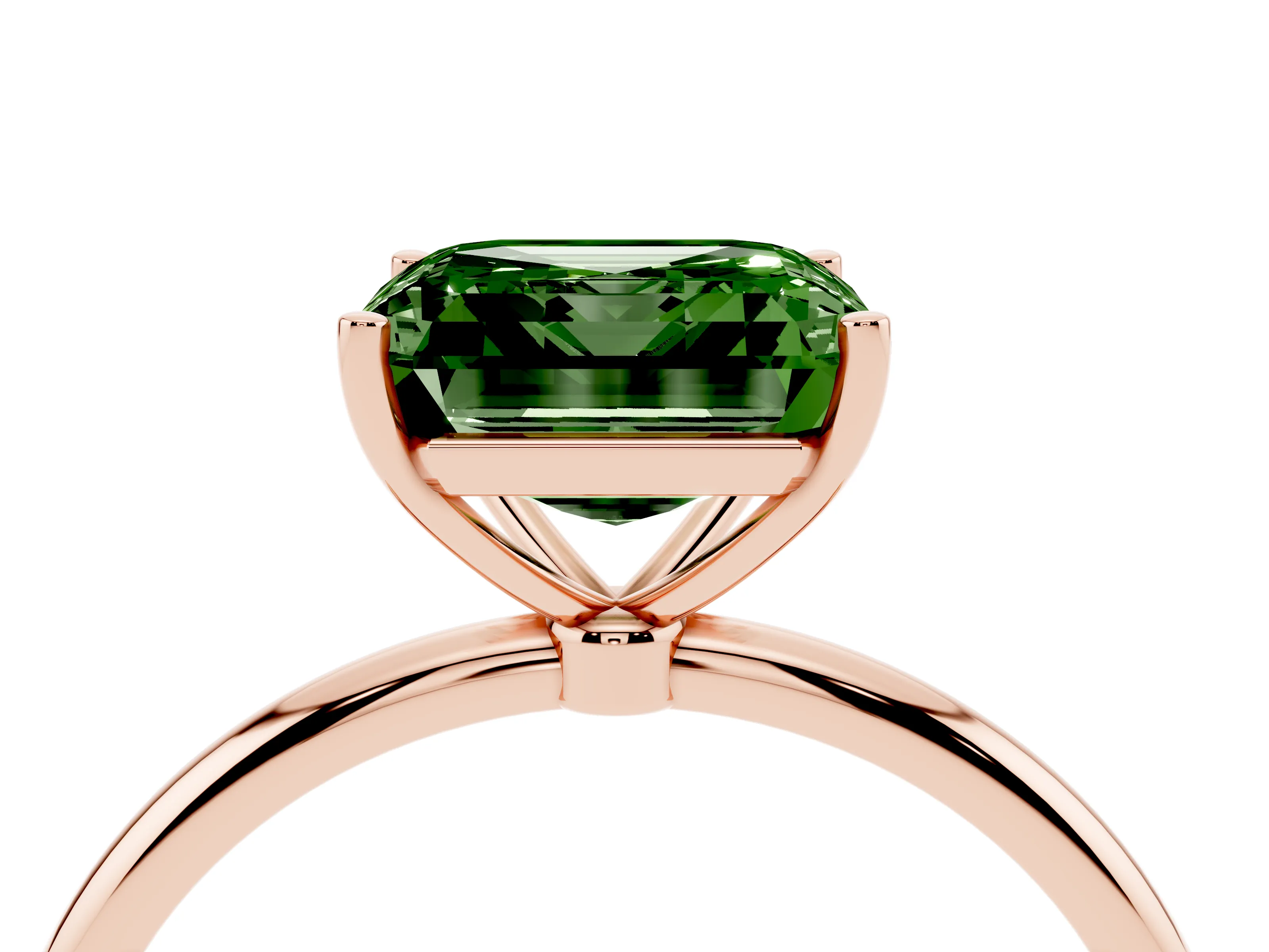 Fancy Green Asscher Cut Diamond Solitaire Engagement Ring Set in Rose gold with Thin Band and Prong Setting