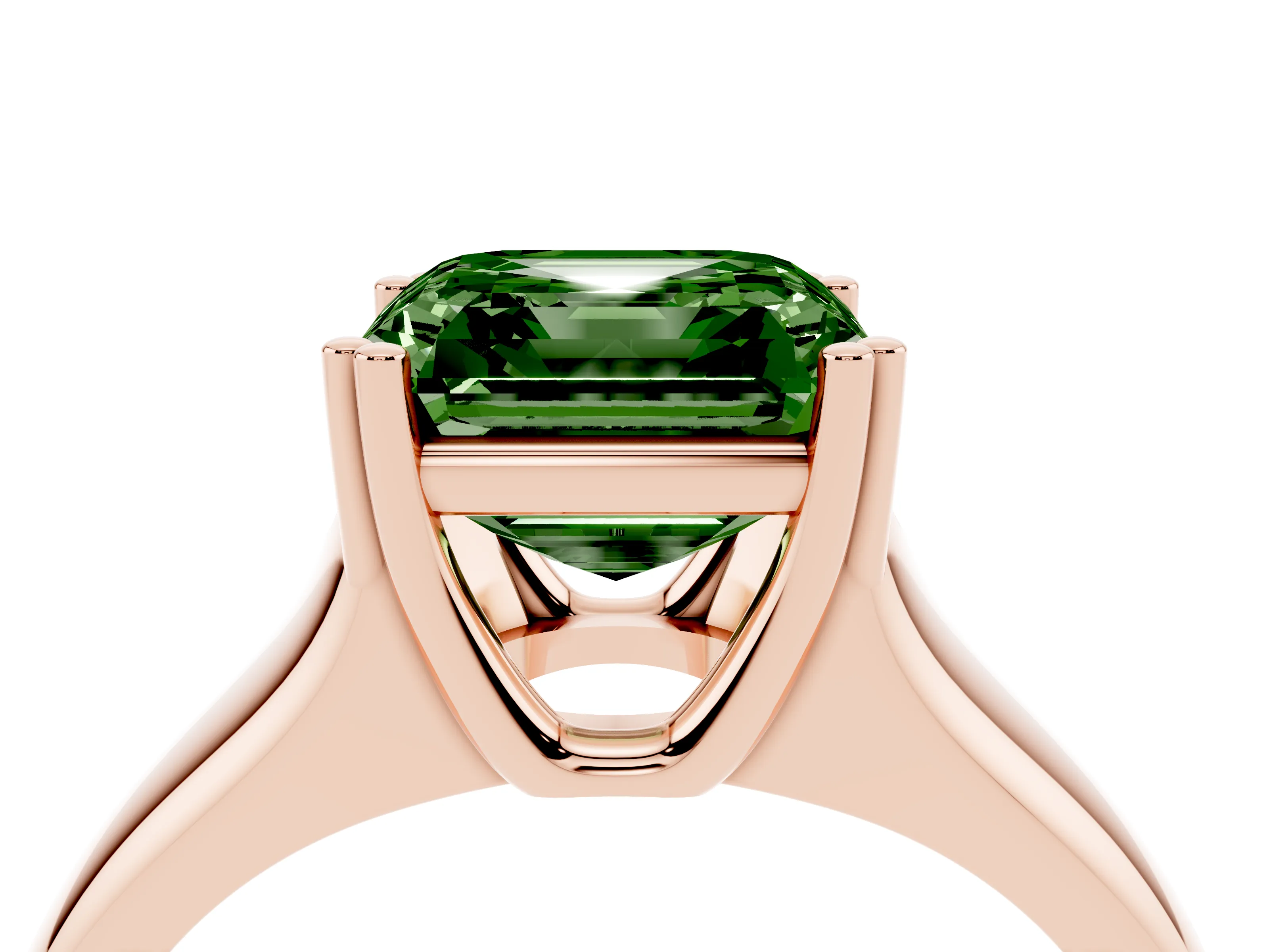 Fancy Green Asscher Cut Diamond Solitaire Ring Set in Rose gold with Wide Band and Prong Setting