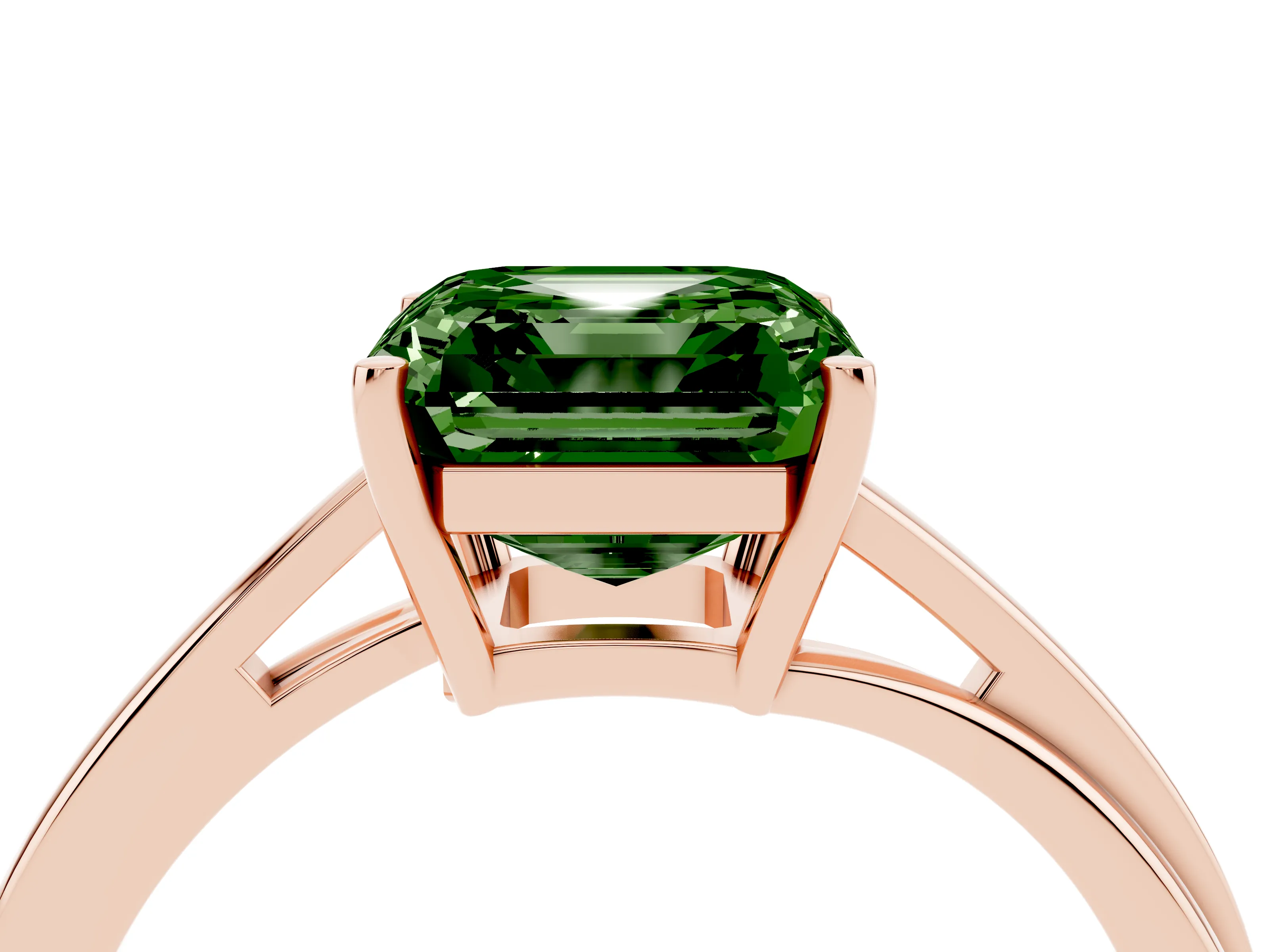 Fancy Green Asscher Cut Diamond Solitaire Twist Band Ring Set in Rose gold with Prong Setting