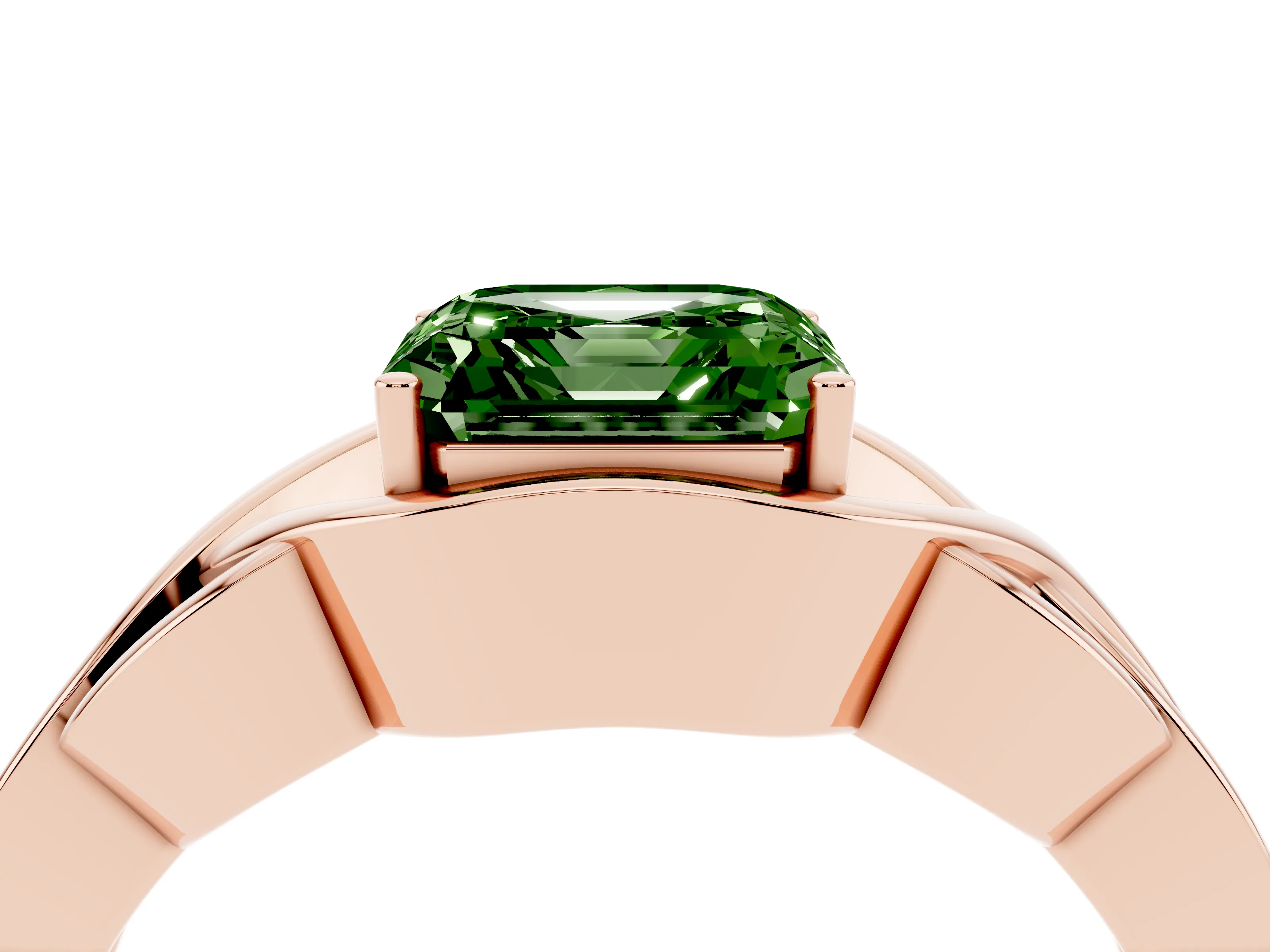 Fancy Green Asscher Cut Diamond Solitaire Ring Set in Rose gold with Intertwined Band