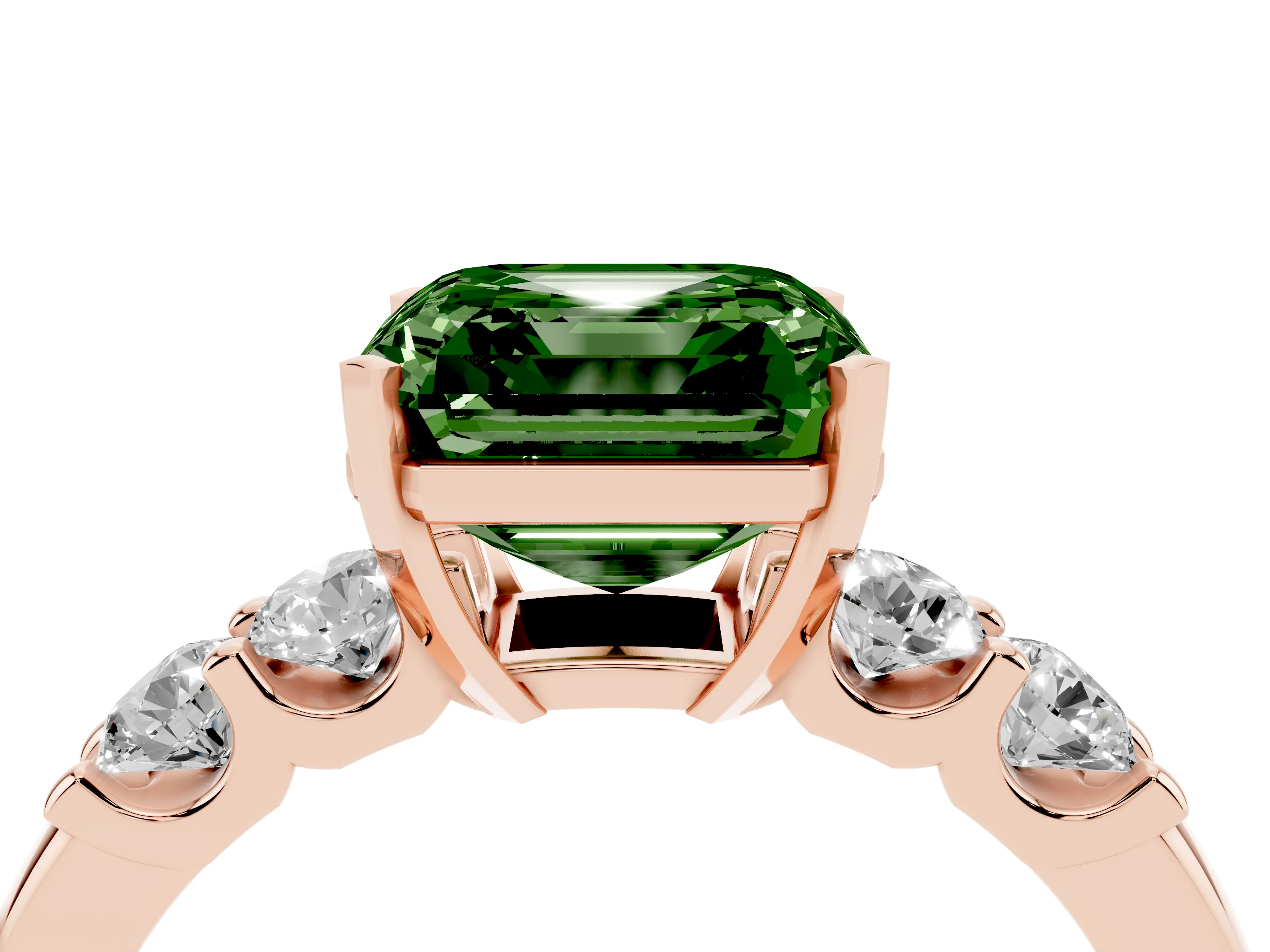 Fancy Green Asscher Cut Diamond Five-Stone Prong Set Engagement Ring Set in Rose gold with Channel Band