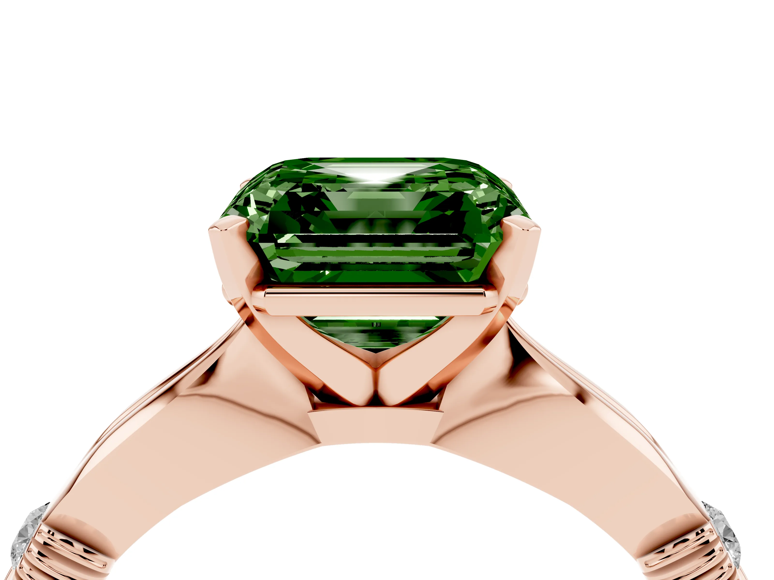 Fancy Green Asscher Cut Diamond Solitaire Twisted Band Ring Set in Rose gold with Accent Stones and Prong Setting