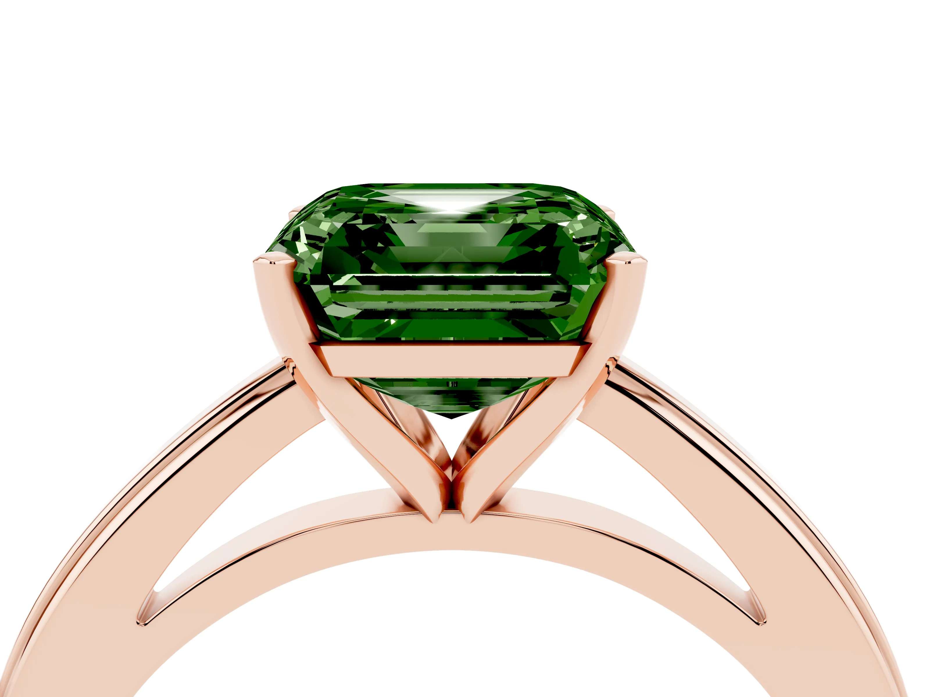 Fancy Green Asscher Cut Diamond Solitaire Ring Set in Rose gold with Prong Setting and Classic Band