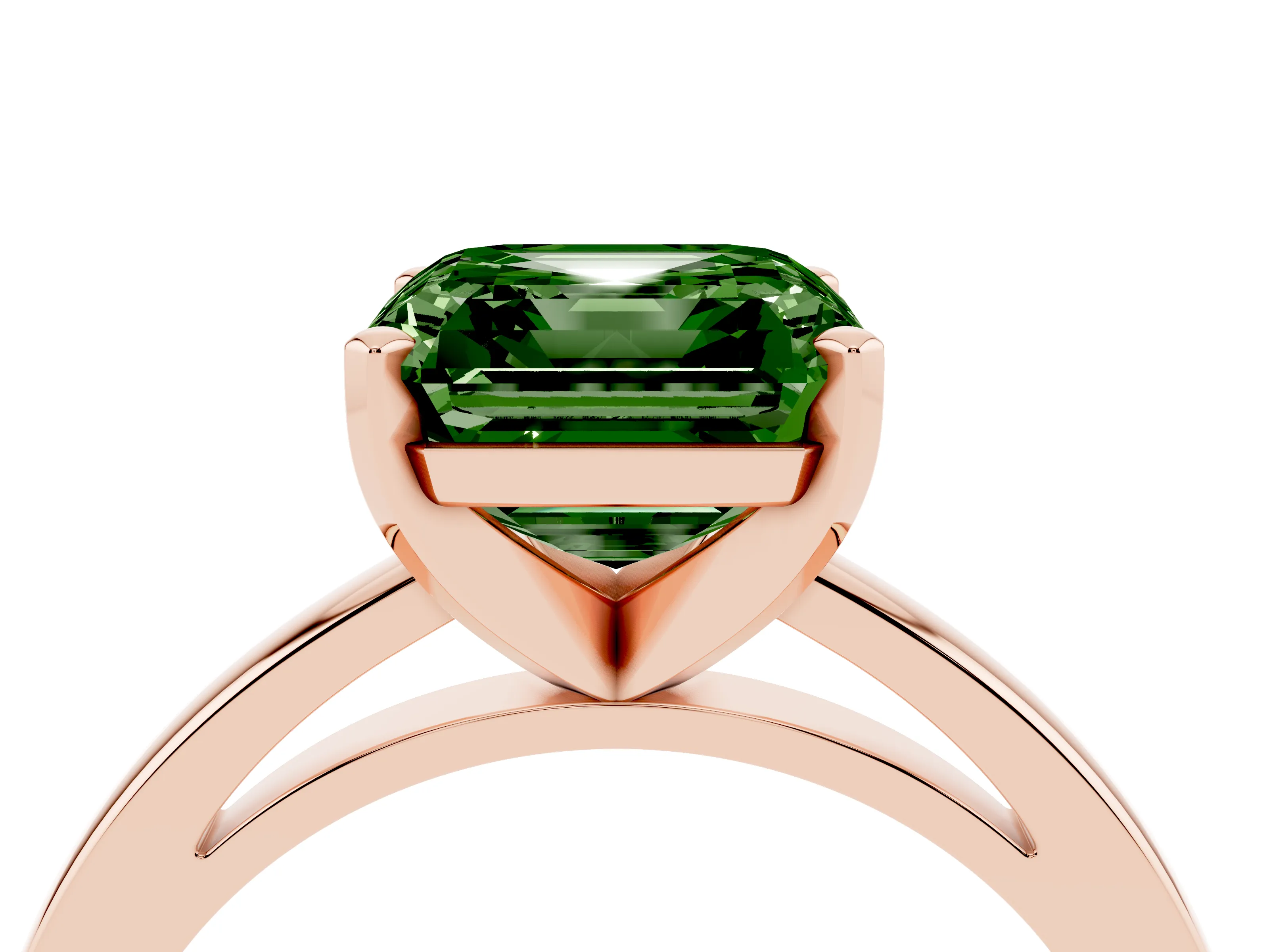 Fancy Green Asscher Cut Diamond Solitaire Engagement Ring Set in Rose gold with Prong Setting on a Classic Band
