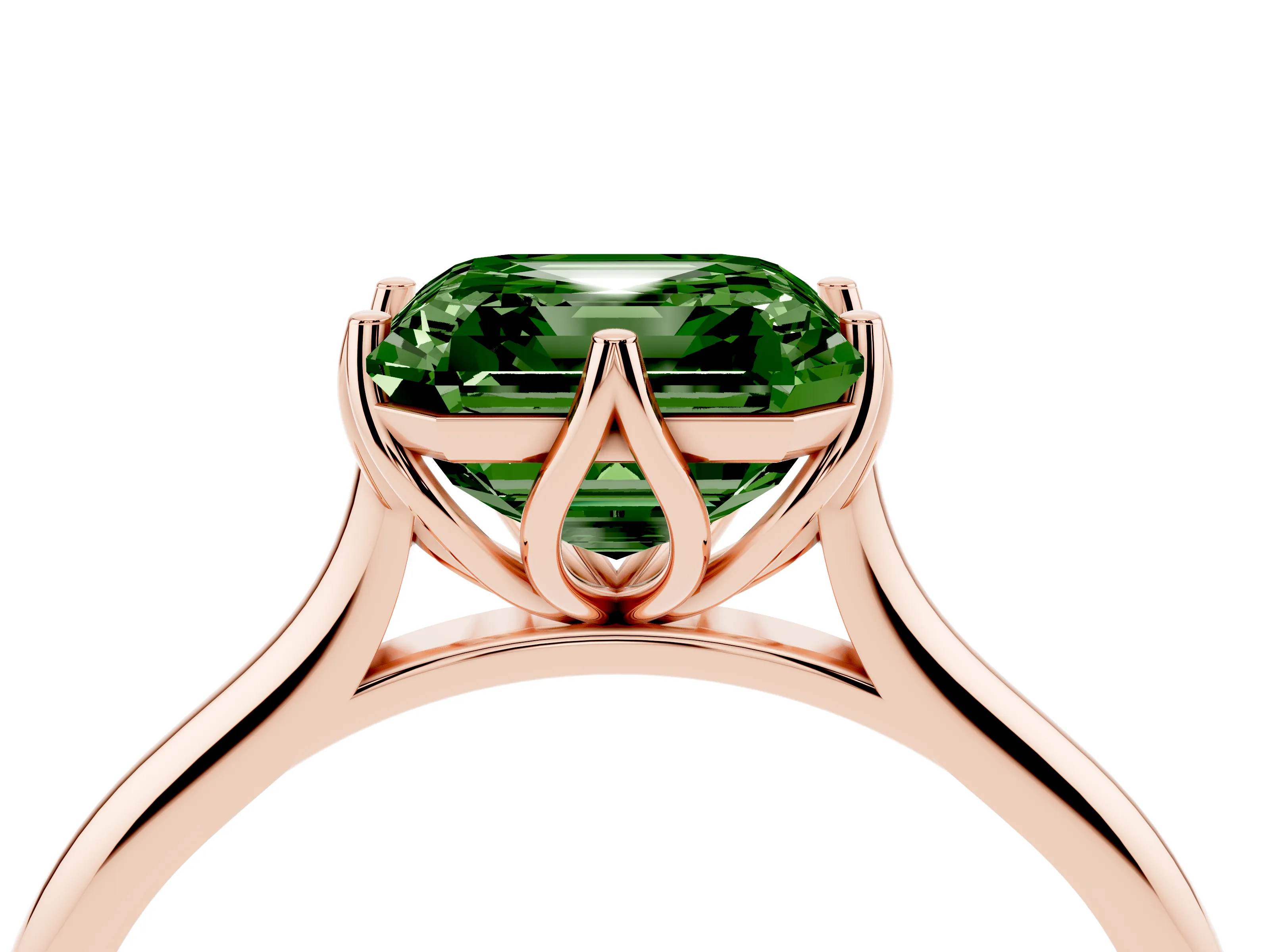 Fancy Green Asscher Cut Diamond Solitaire Cathedral Ring Set in Rose gold with Prong Setting