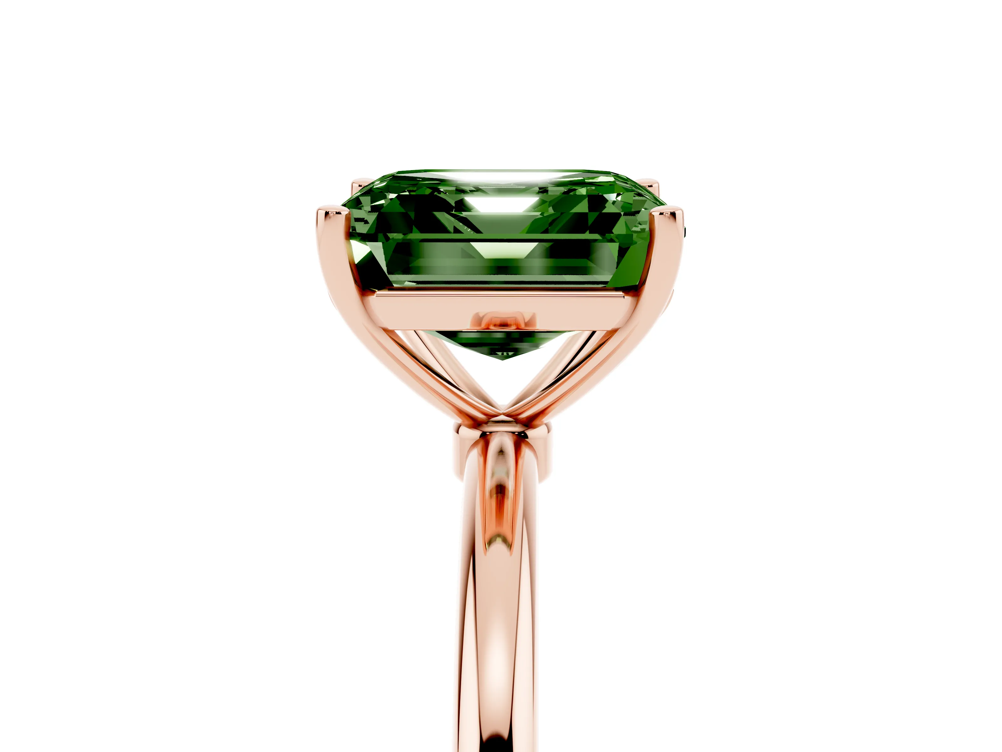 Fancy Green Asscher Cut Diamond Solitaire Engagement Ring Set in Rose gold with Thin Band and Prong Setting