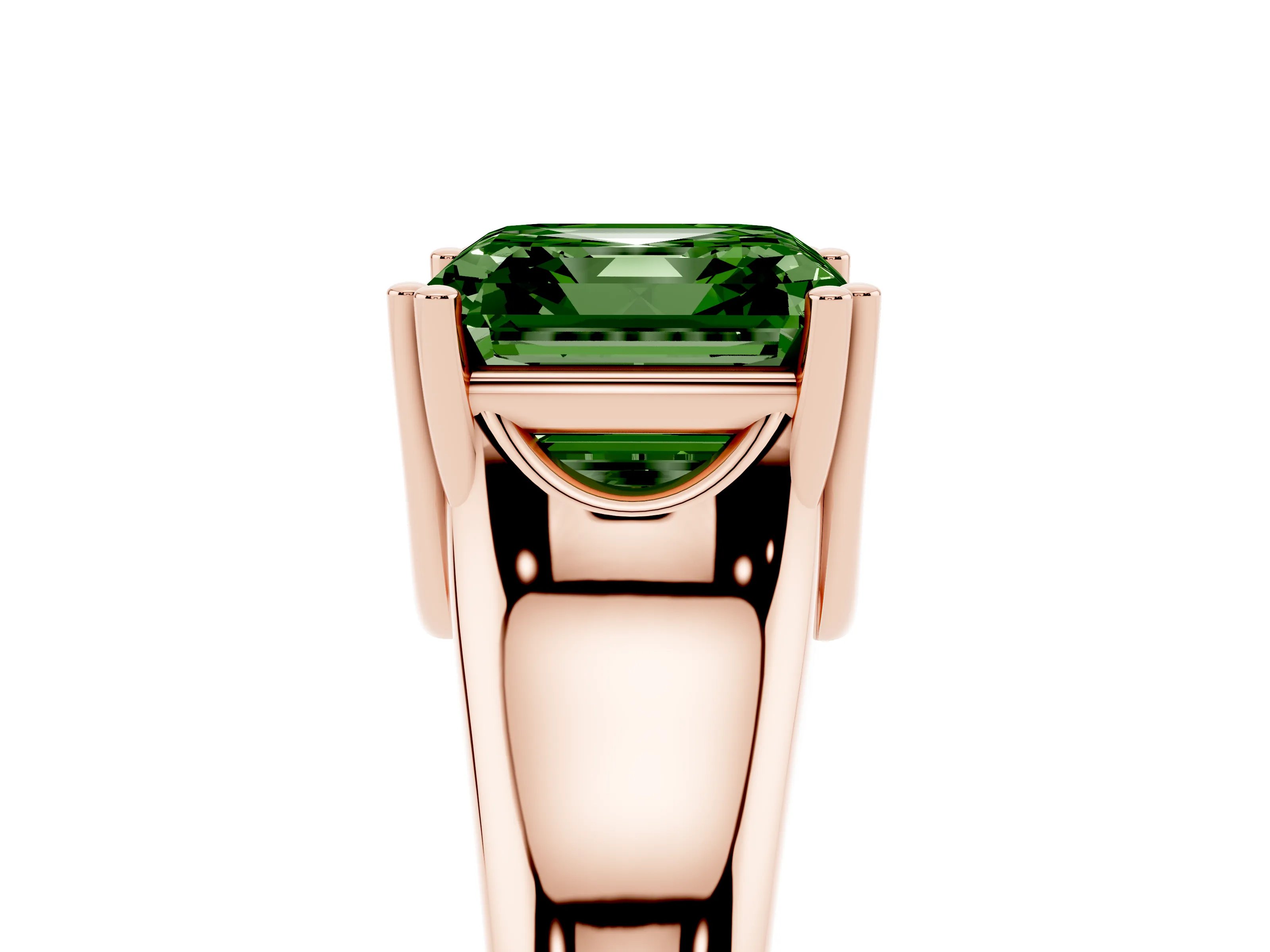 Fancy Green Asscher Cut Diamond Solitaire Ring Set in Rose gold with Wide Band and Prong Setting