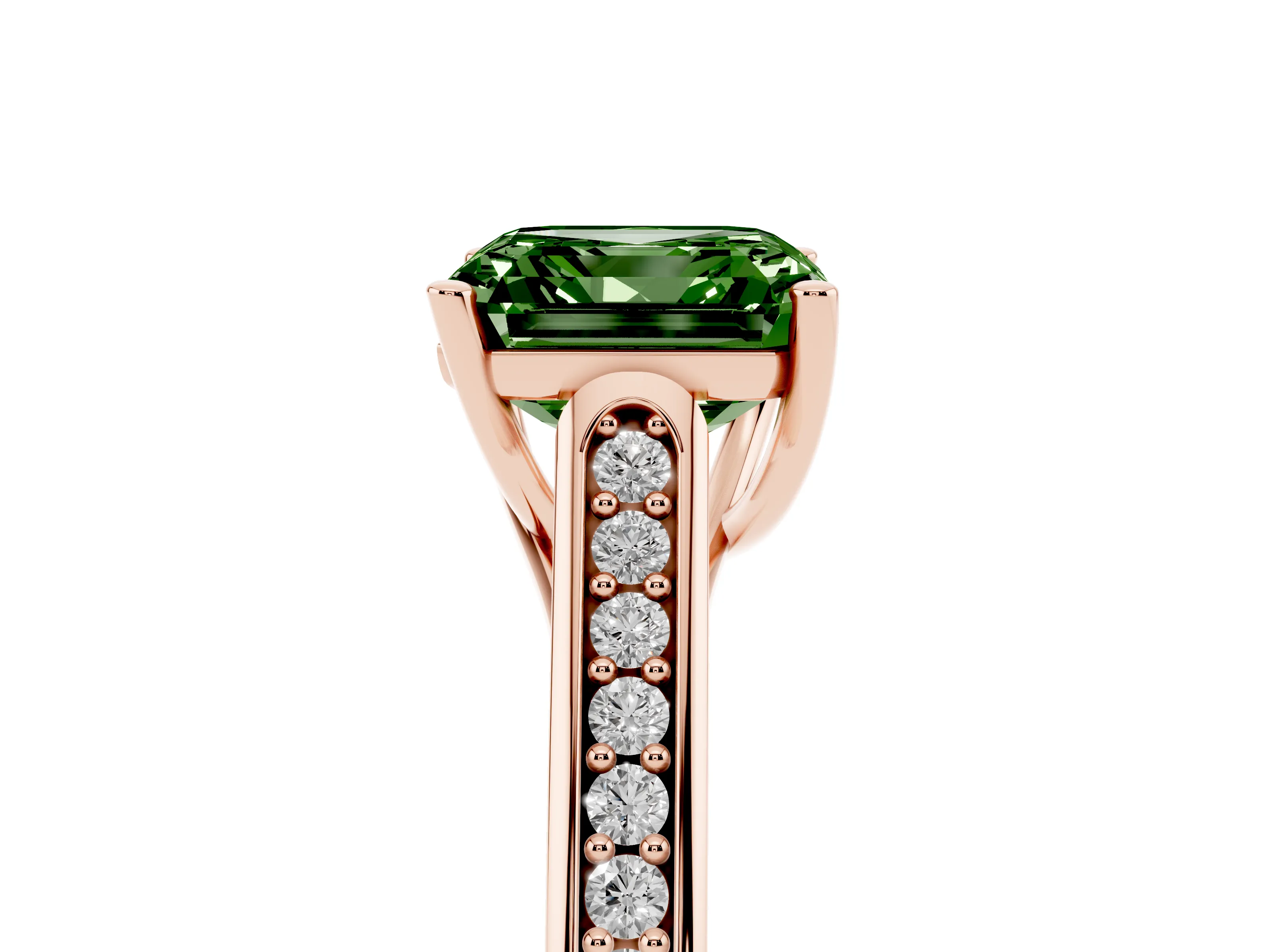 Asscher Cut Engagement Ring Setting for a Fancy Green Lab-Grown Diamond | Rose Gold - Design NV-24597