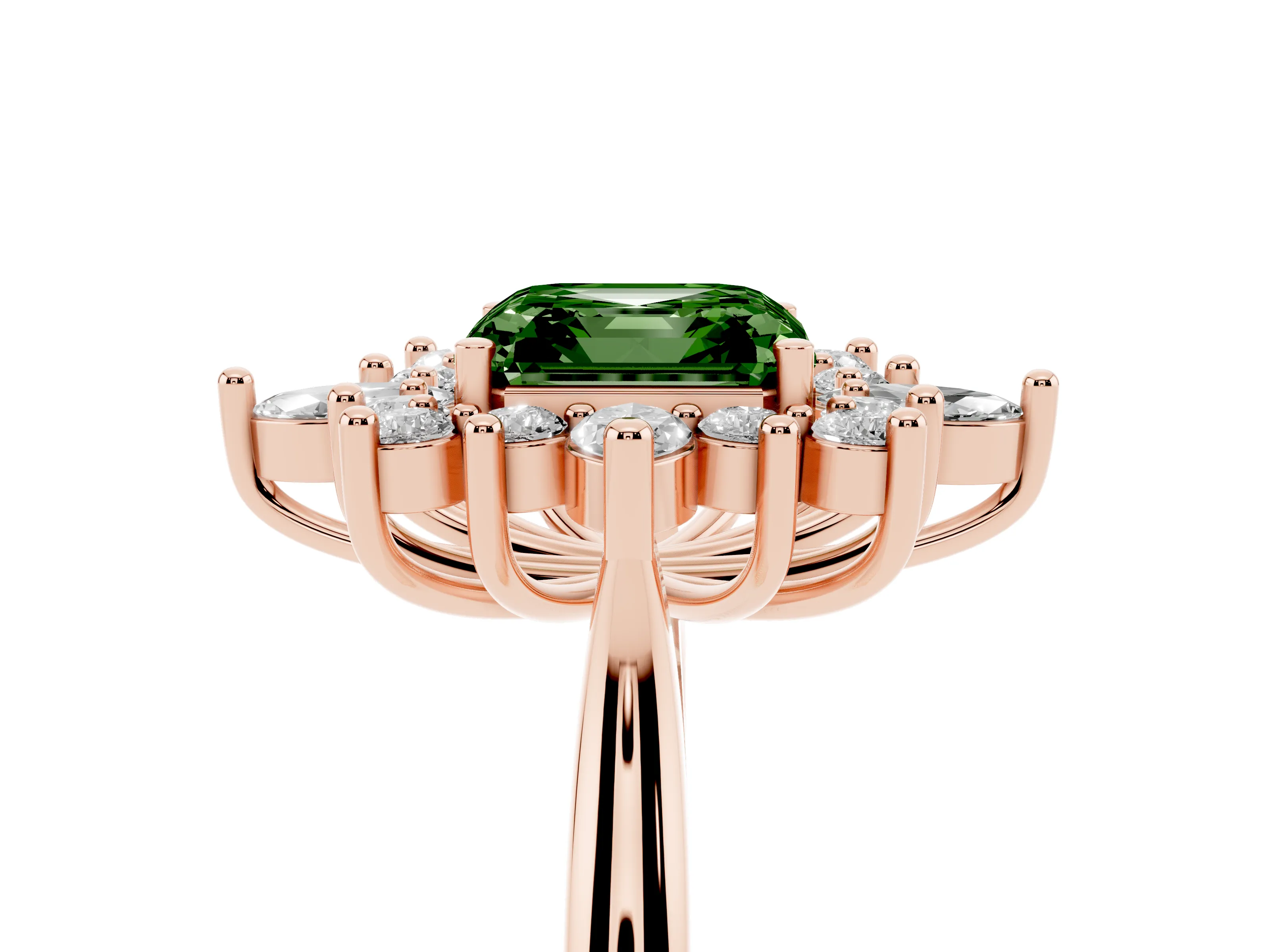 Fancy Green Asscher Cut Diamond Cluster Halo Ring Set in Rose gold with Marquise and Round Accents