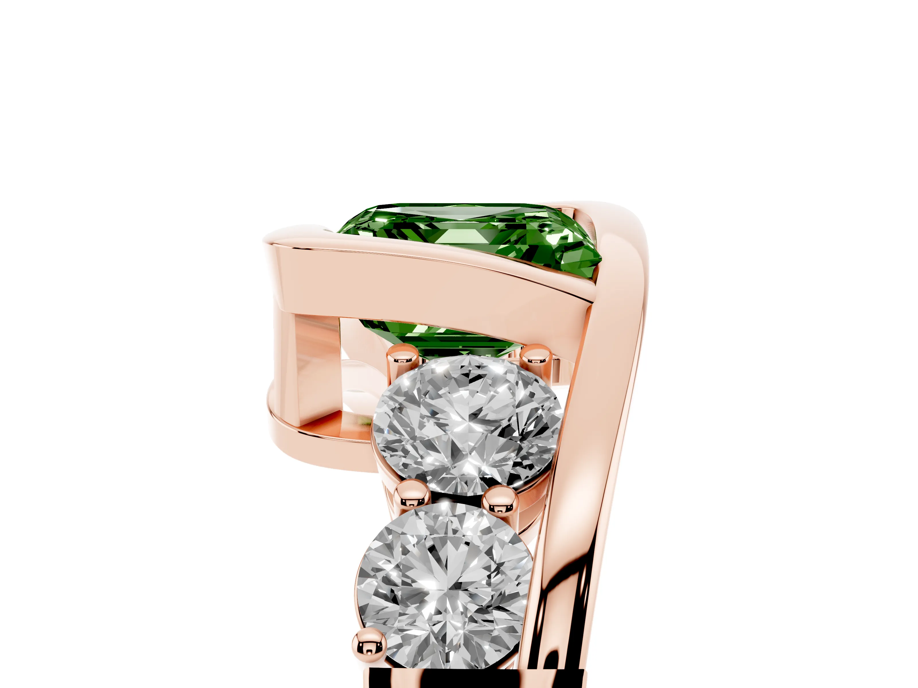 Fancy Green Asscher Cut Diamond Bezel Bypass Ring Set in Rose gold with Round Accents