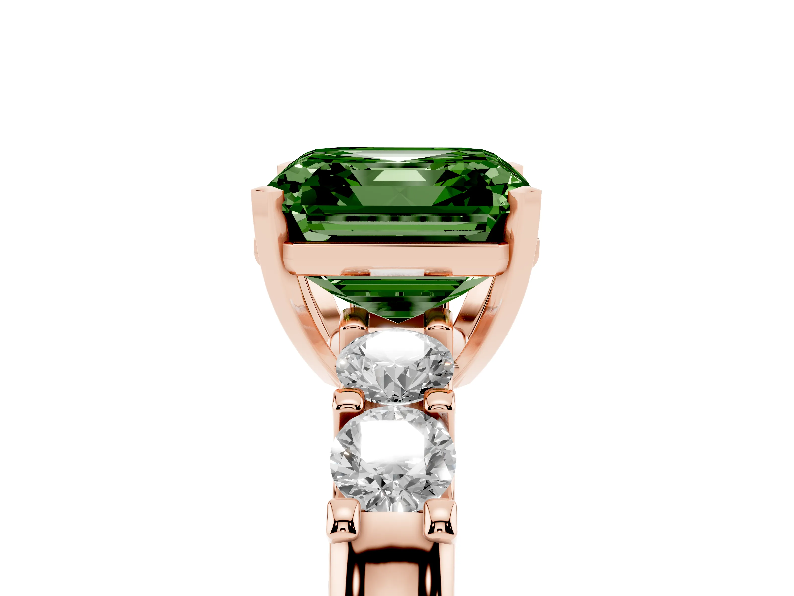 Fancy Green Asscher Cut Diamond Five-Stone Prong Set Engagement Ring Set in Rose gold with Channel Band