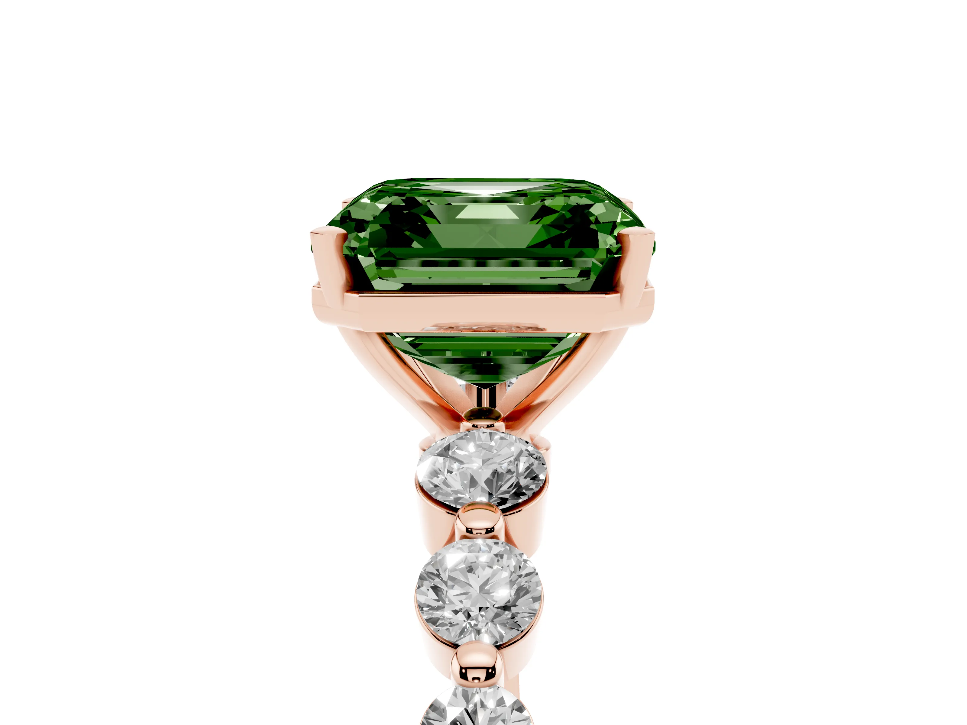 Fancy Green Asscher Cut Diamond Solitaire Ring Set in Rose gold with Pavé Band and Prong Setting