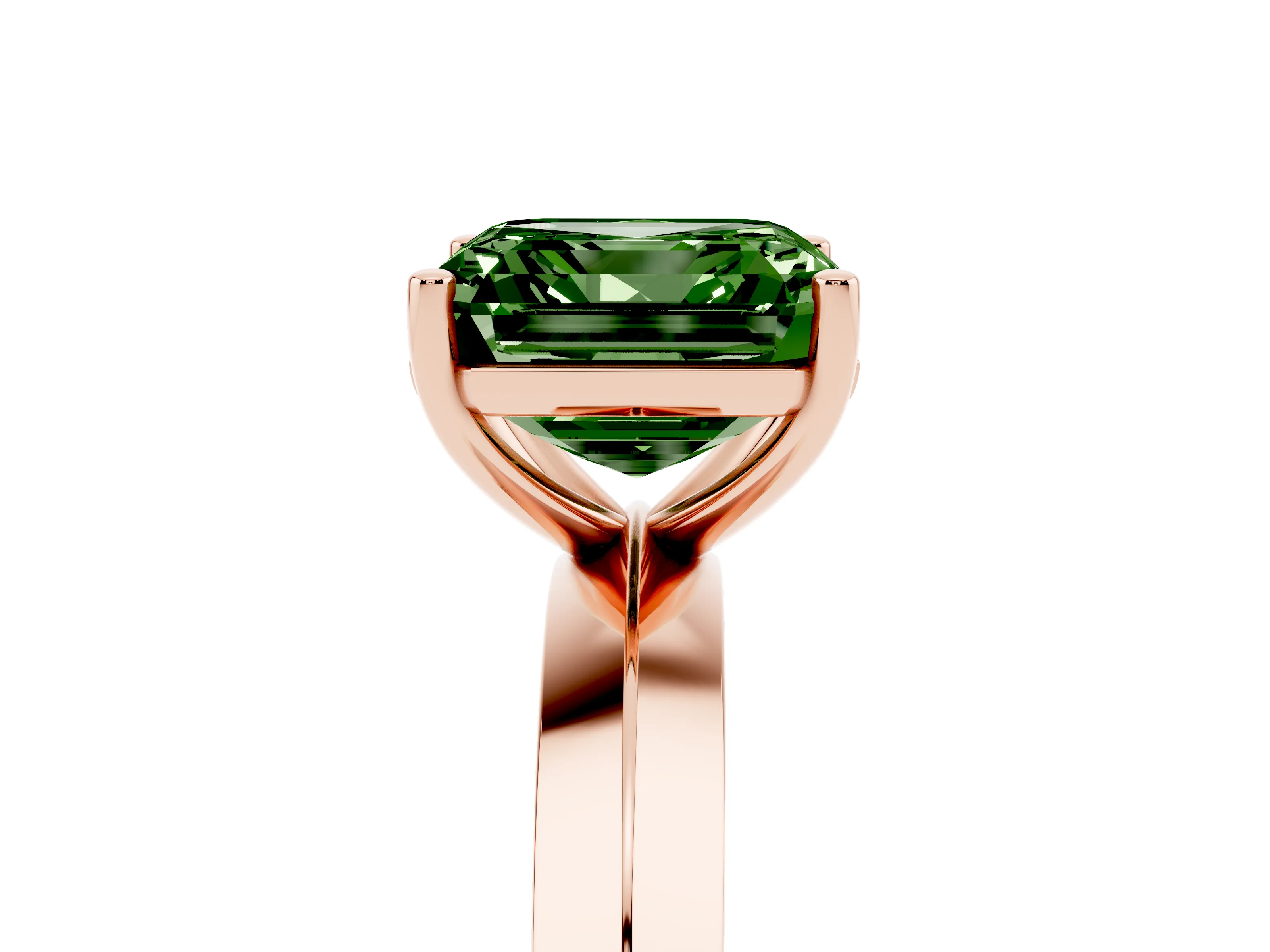 Fancy Green Asscher Cut Diamond Solitaire Engagement Ring Set in Rose gold with Flat Band and Prong Setting