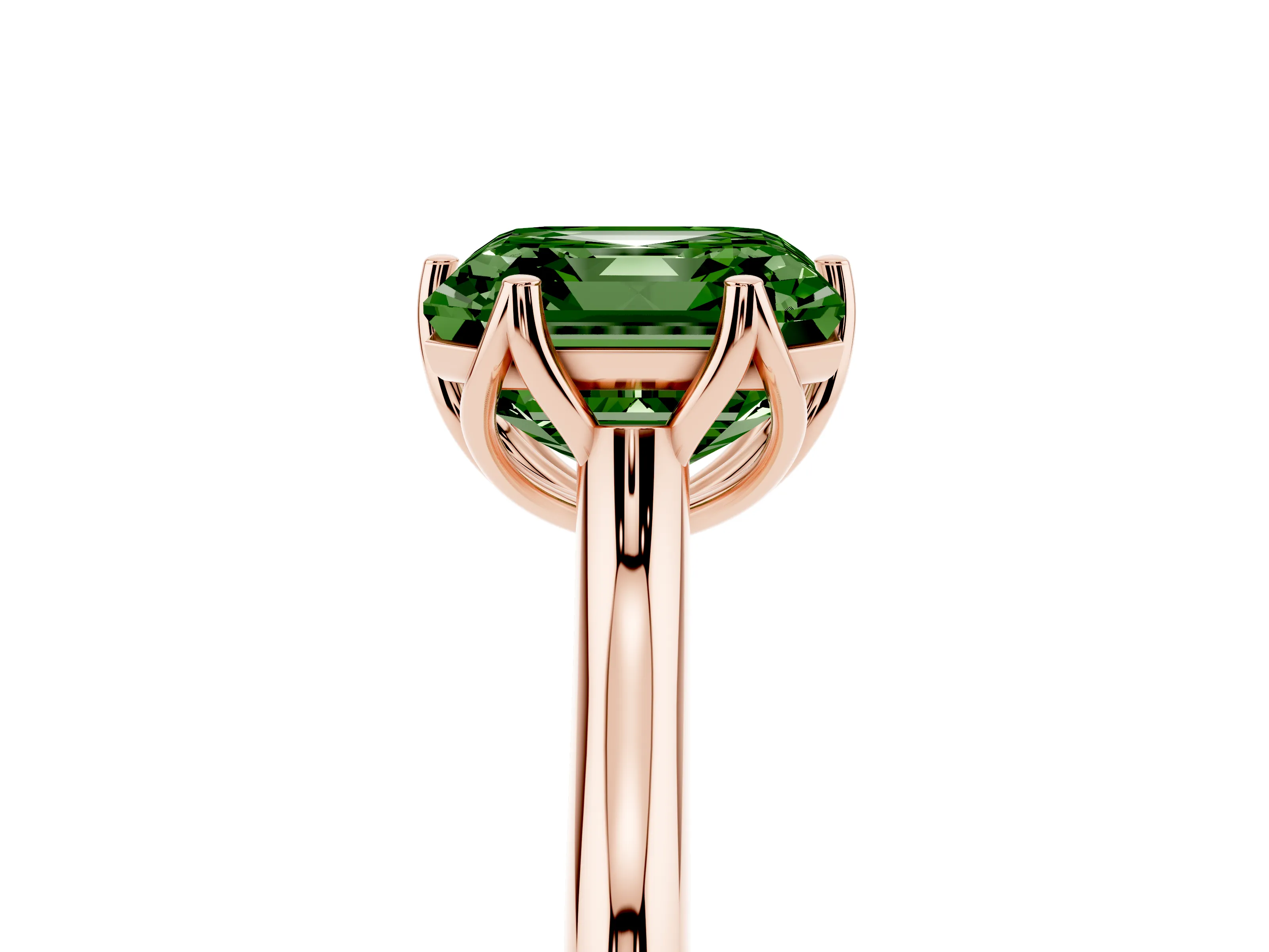 Fancy Green Asscher Cut Diamond Solitaire Cathedral Ring Set in Rose gold with Prong Setting