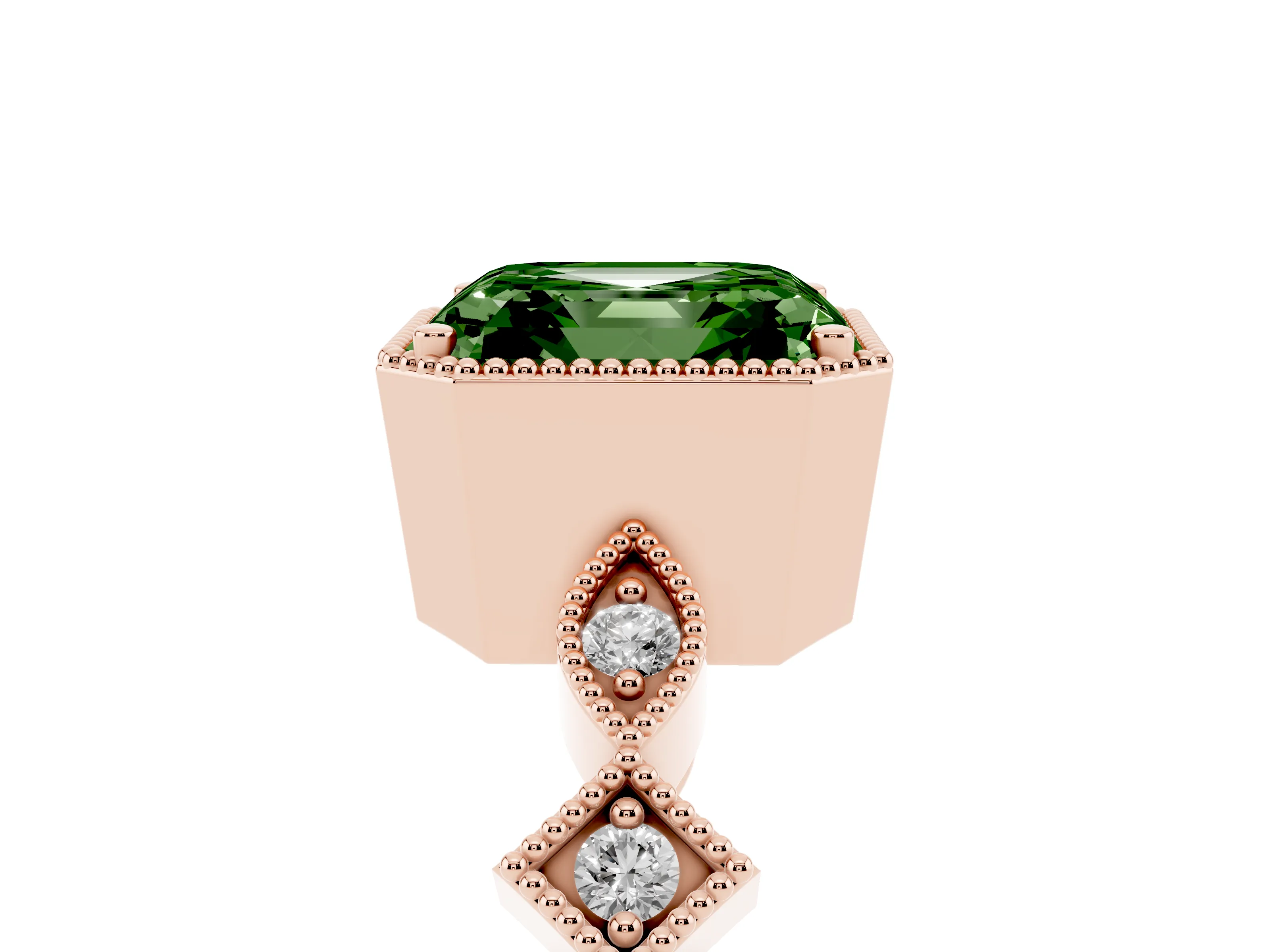 Fancy Green Asscher Cut Diamond Milgrain Marquise Twist Band Ring Set in Rose gold with Prong Setting